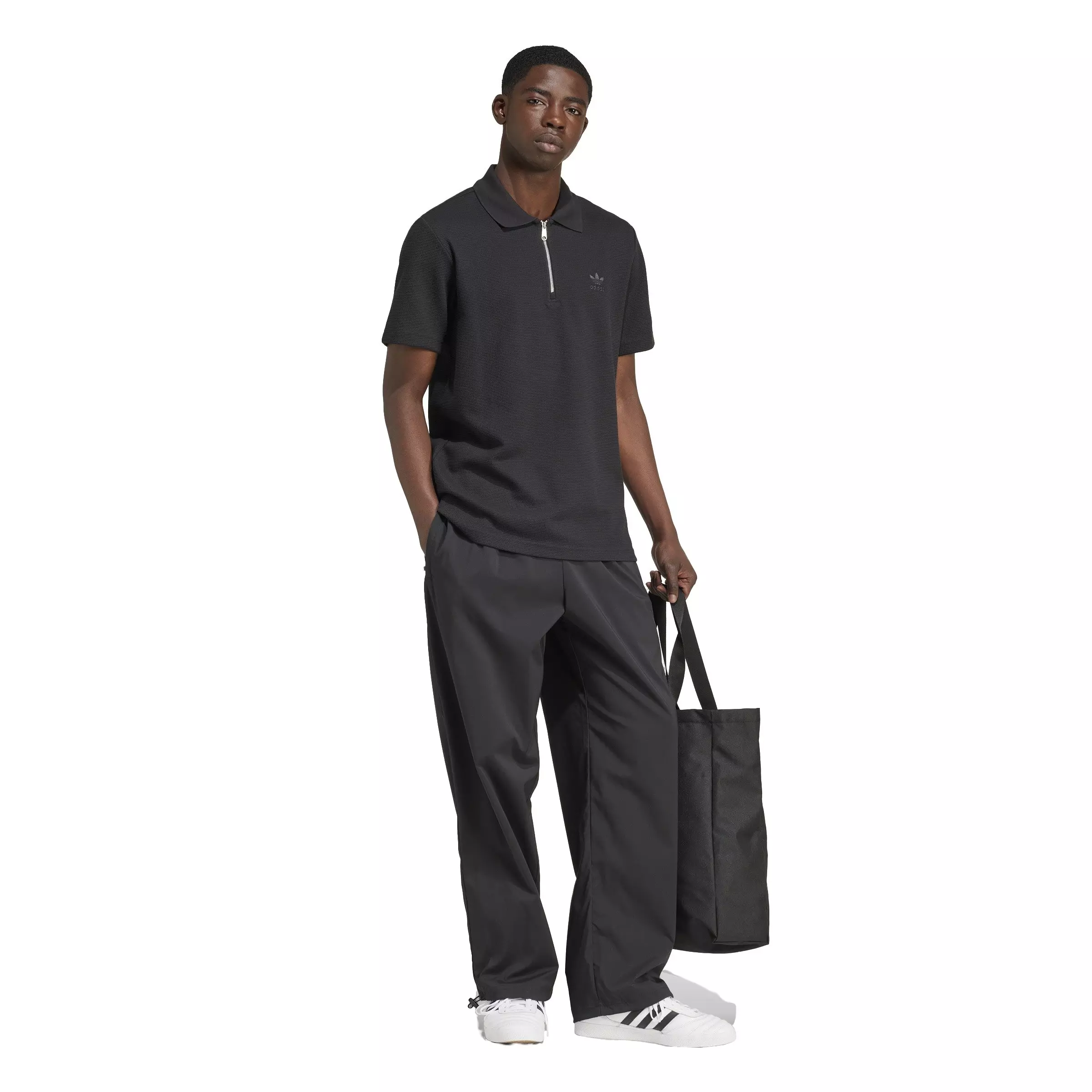 adidas Originals Men's Trefoil Essentials Lifestyle Waffle Polo Shirt -Black - BLACK
