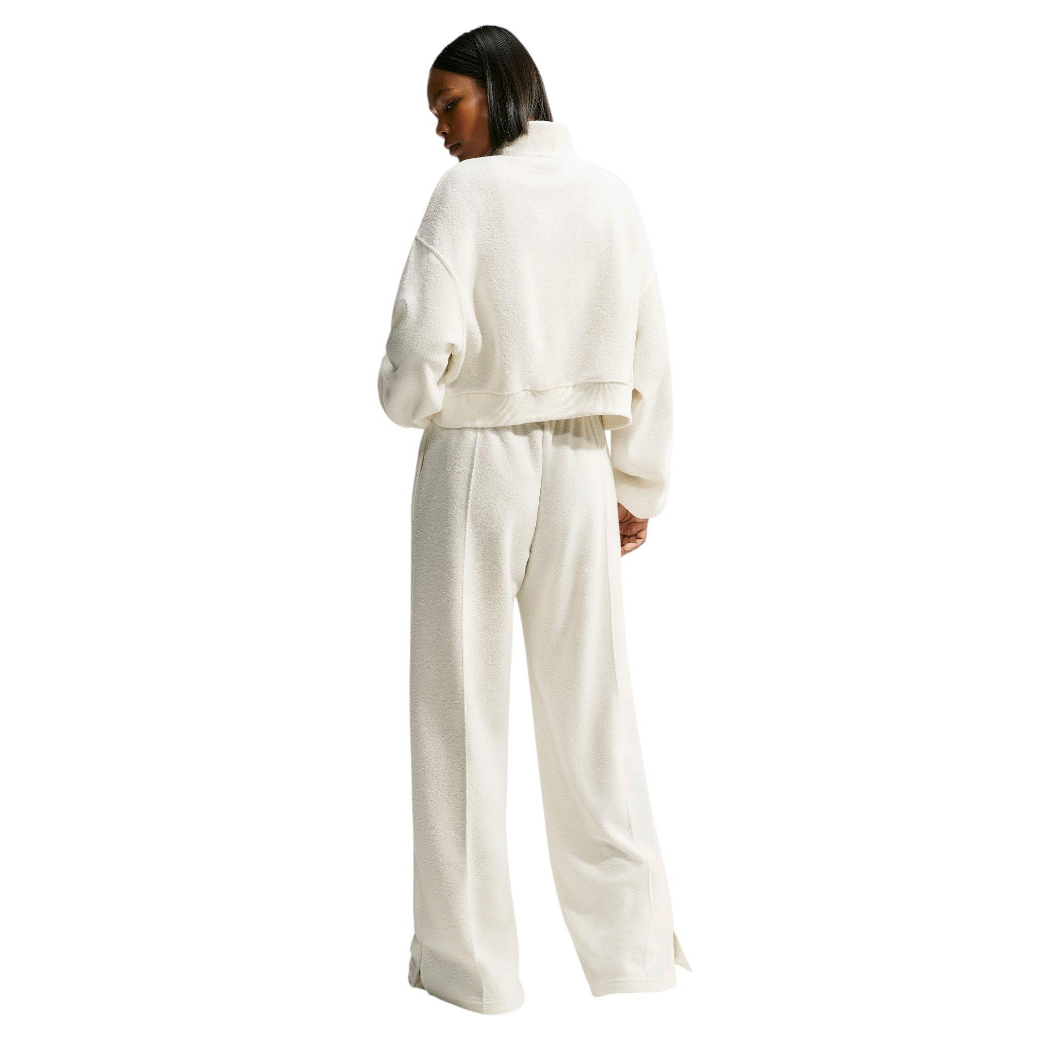 Nike Women's Studio Fleece Plush Mid-Rise Wide-Leg Sweatpants - Off-White/Black - OFF-WHITE/BLACK