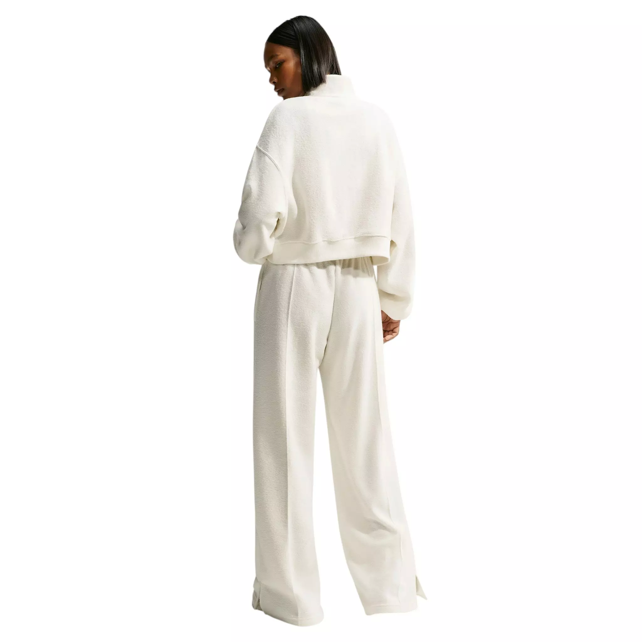 Nike Women's Studio Fleece Plush Mid-Rise Wide-Leg Sweatpants - Off-White/Black - OFF-WHITE/BLACK