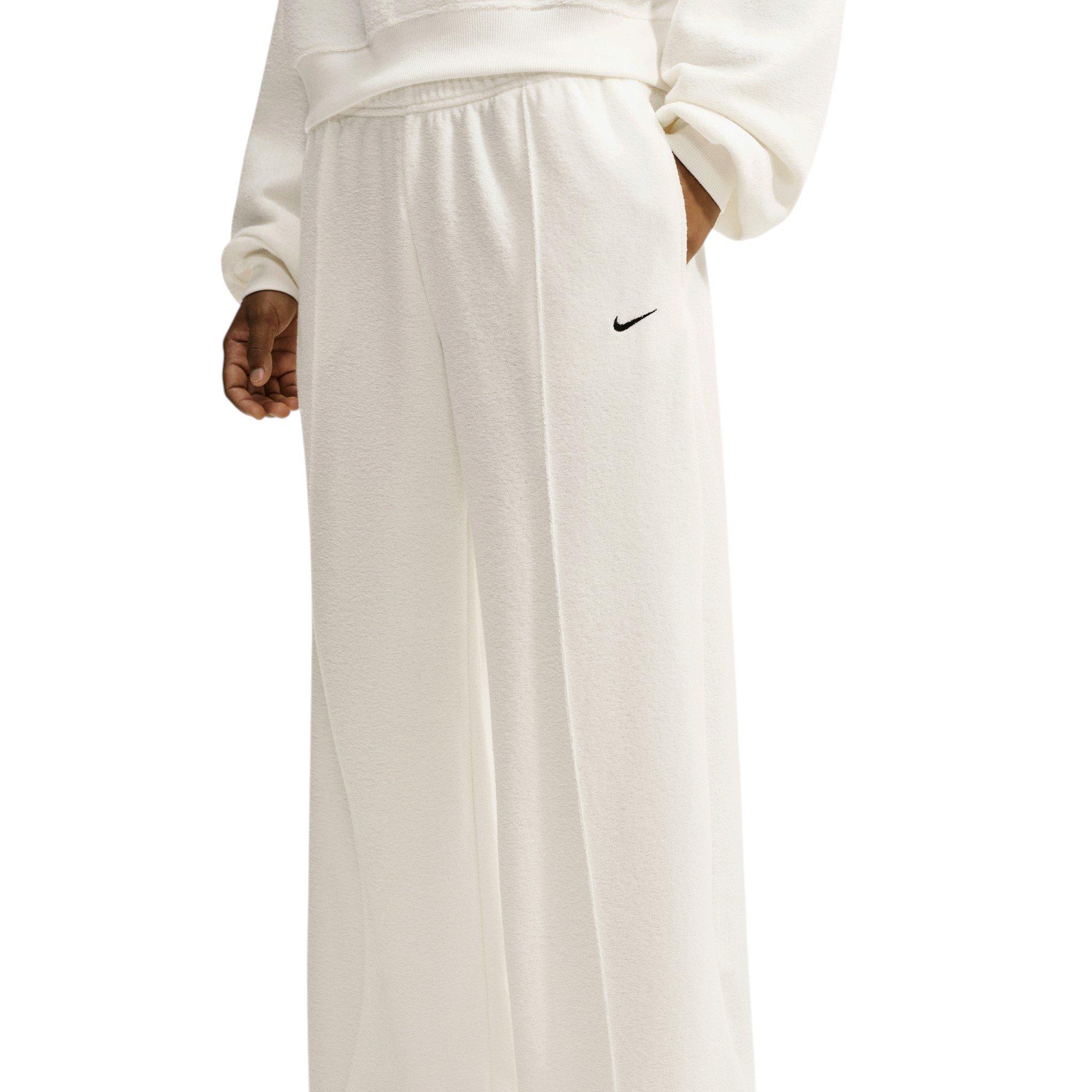 Nike Women's Studio Fleece Plush Mid-Rise Wide-Leg Sweatpants - Off-White/Black - OFF-WHITE/BLACK
