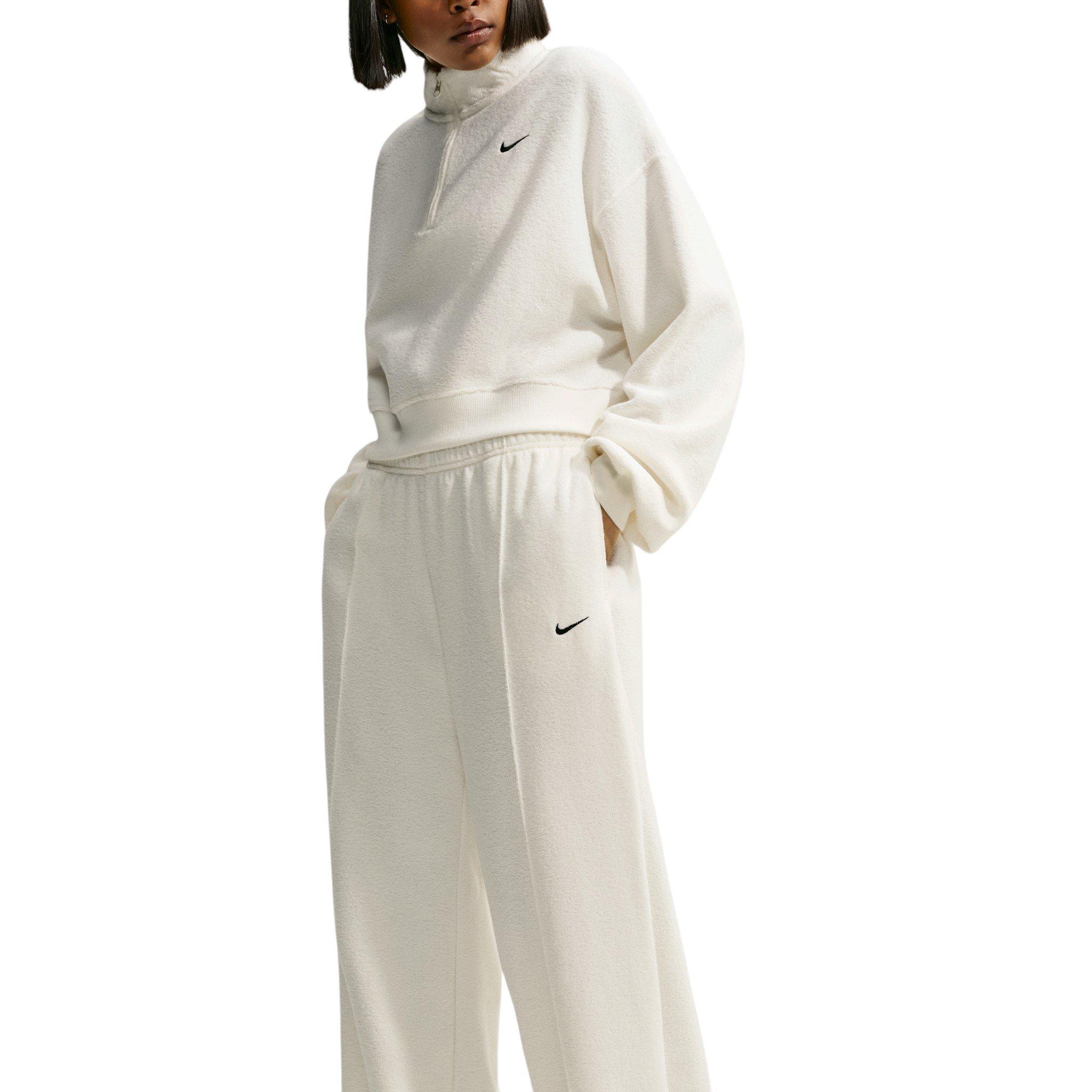 Nike Women's Studio Fleece Plush Mid-Rise Wide-Leg Sweatpants - Off-White/Black - OFF-WHITE/BLACK