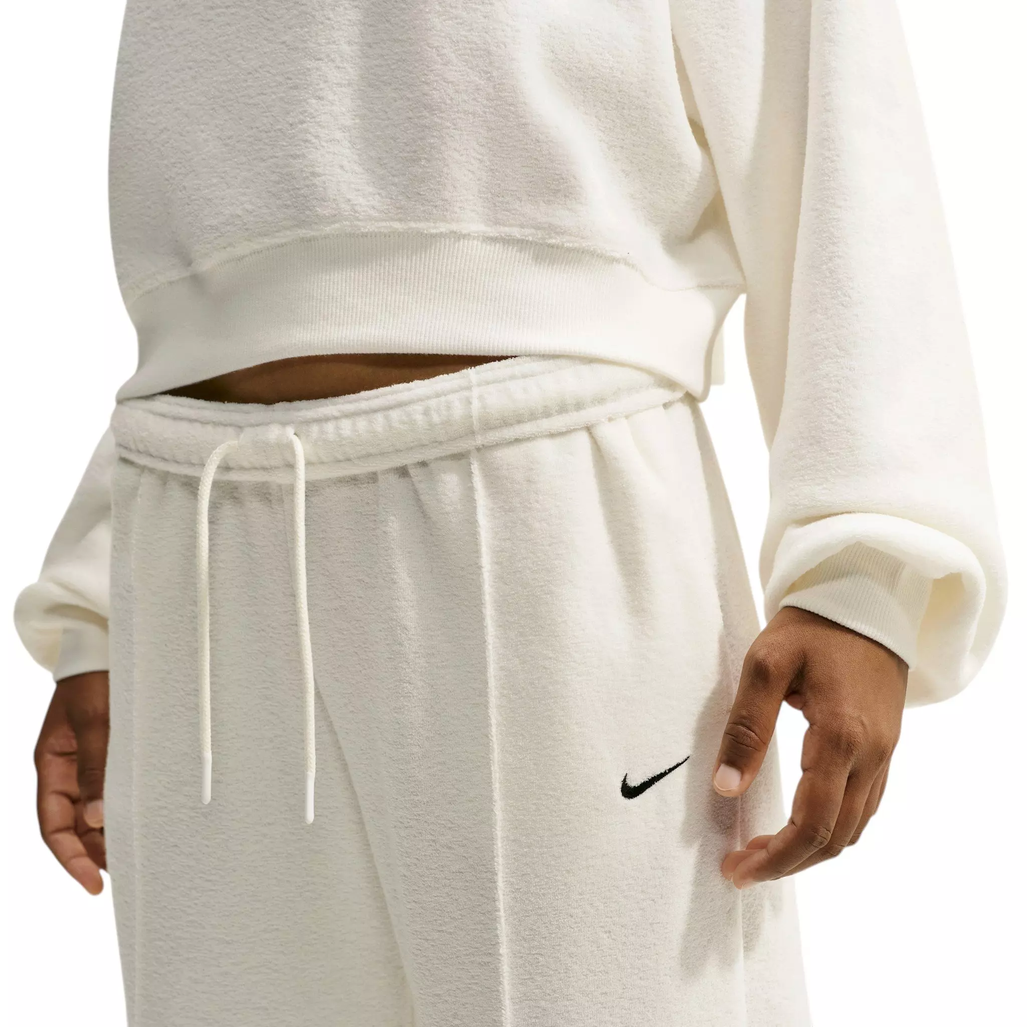 Nike Women's Studio Fleece Plush Mid-Rise Wide-Leg Sweatpants - Off-White/Black - OFF-WHITE/BLACK