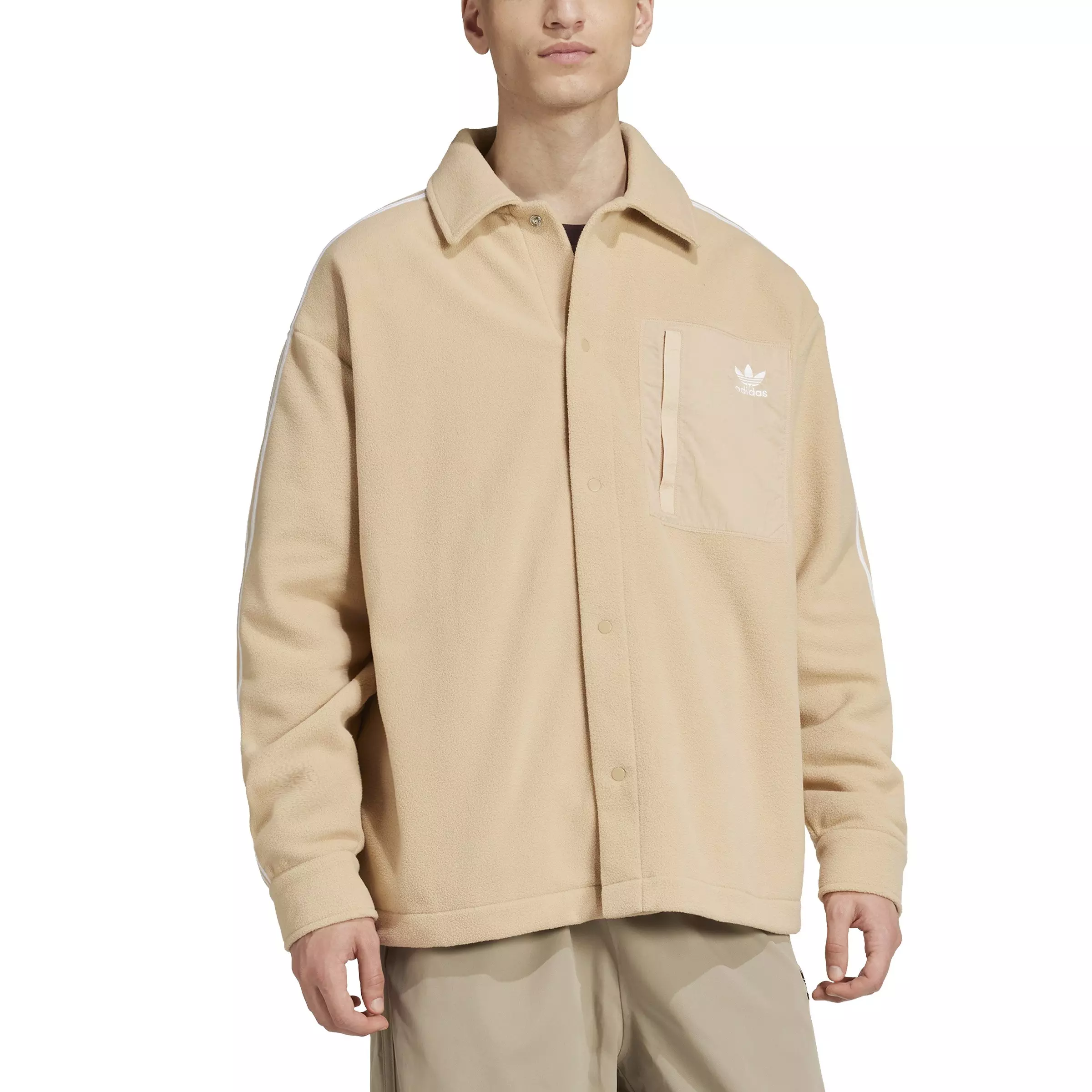 adidas Originals Men's 3-Stripes adicolor Polar Fleece Shirt -Beige - BEIGE