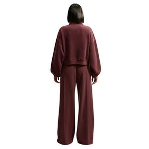 Nike Women's Studio Fleece Plush Mid-Rise Wide-Leg Sweatpants - Burgundy - BURGUNDY