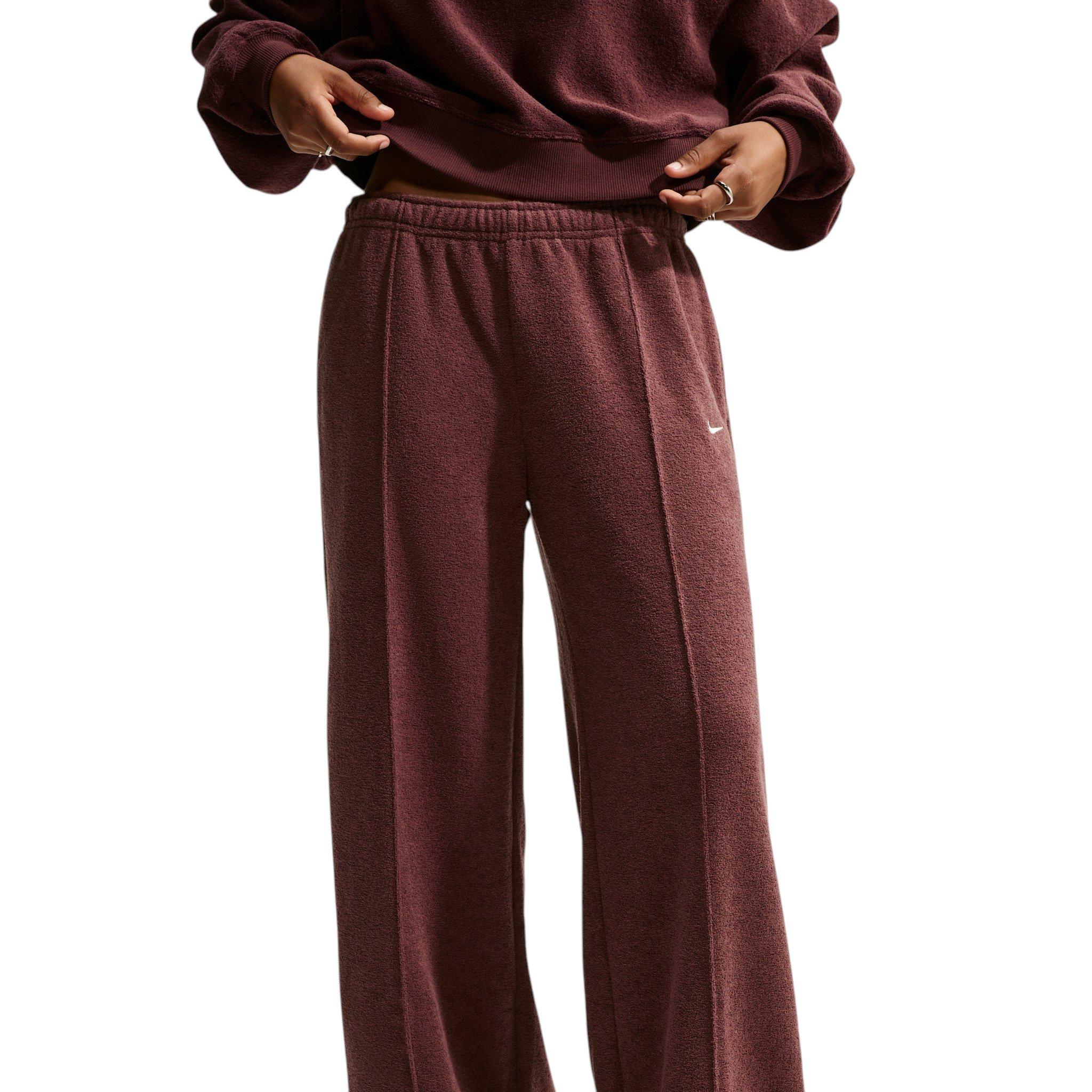 Nike Women's Studio Fleece Plush Mid-Rise Wide-Leg Sweatpants - Burgundy - BURGUNDY