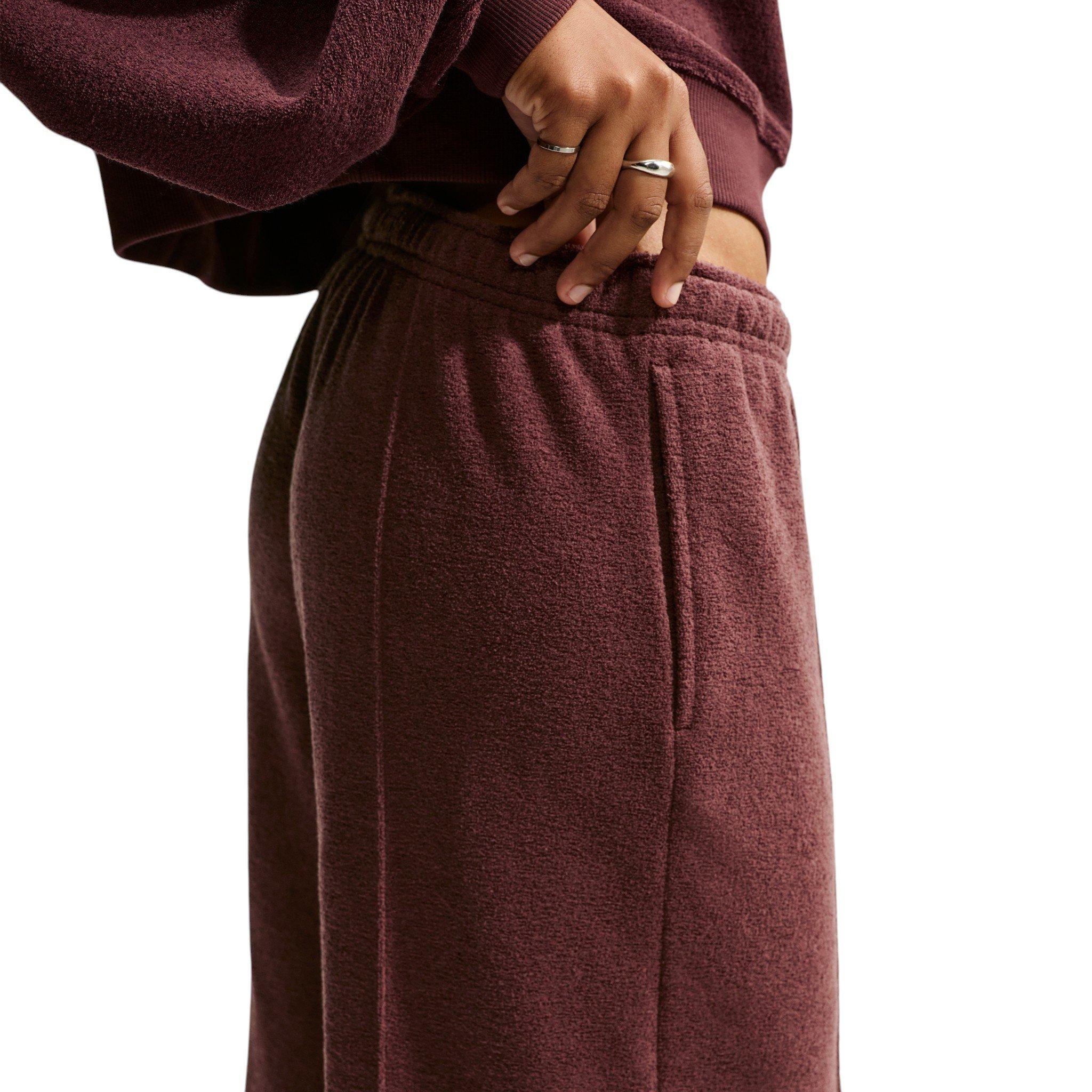 Nike Women's Studio Fleece Plush Mid-Rise Wide-Leg Sweatpants - Burgundy - BURGUNDY