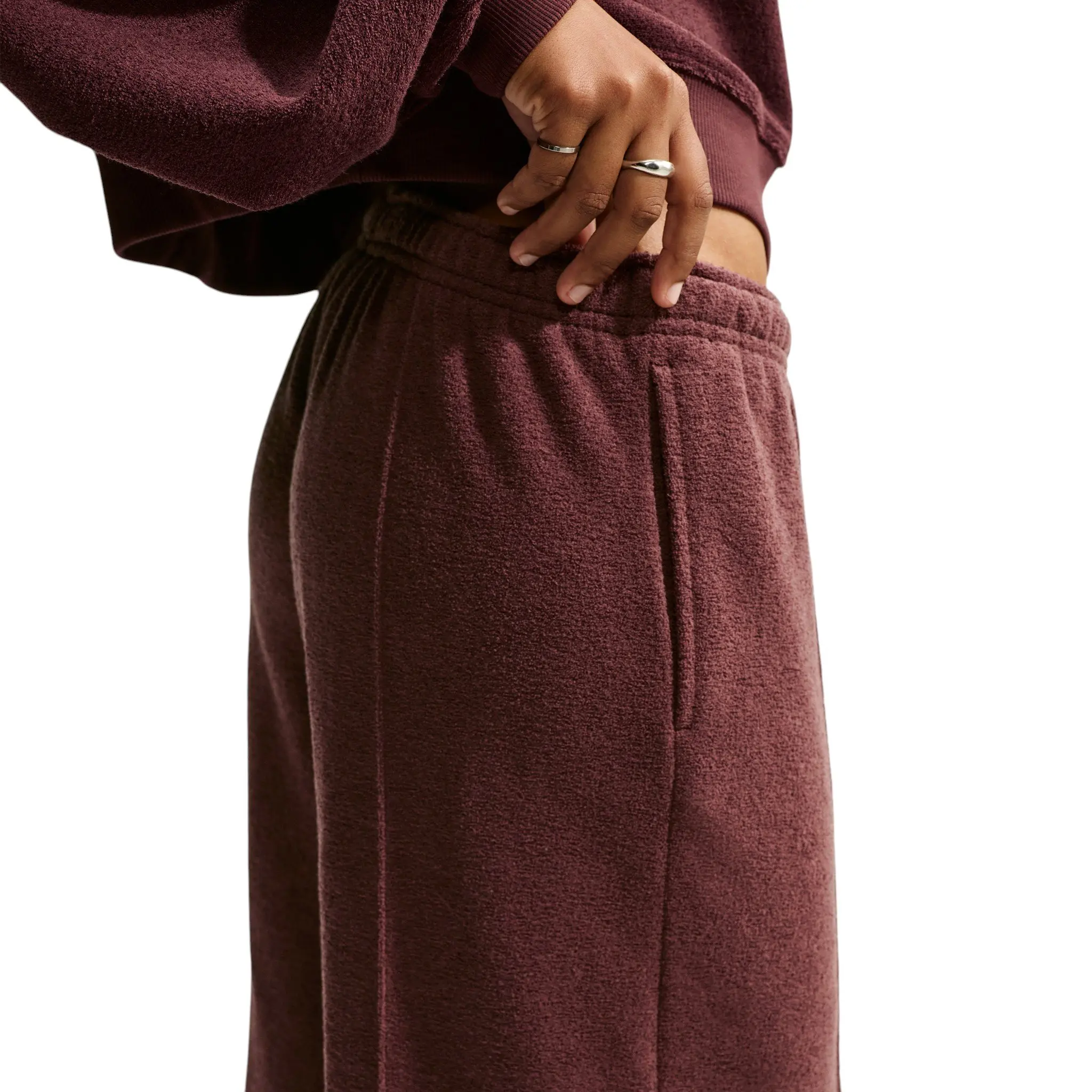 Nike Women's Studio Fleece Plush Mid-Rise Wide-Leg Sweatpants - Burgundy - BURGUNDY