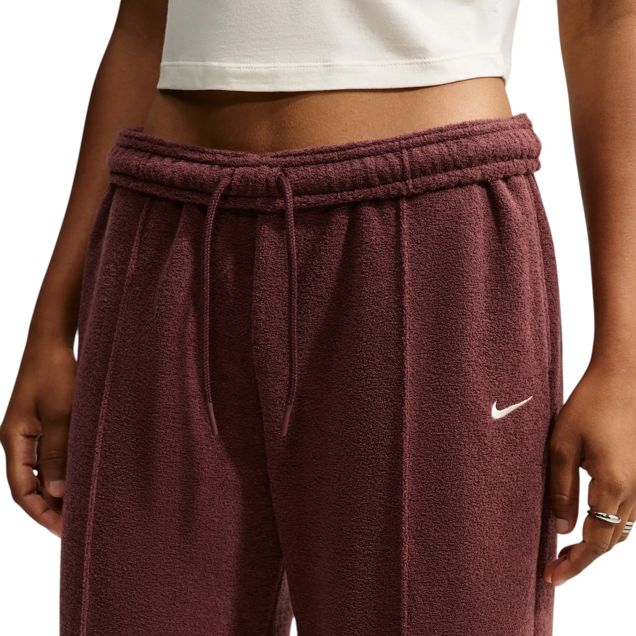 Nike Women's Studio Fleece Plush Mid-Rise Wide-Leg Sweatpants - Burgundy - BURGUNDY