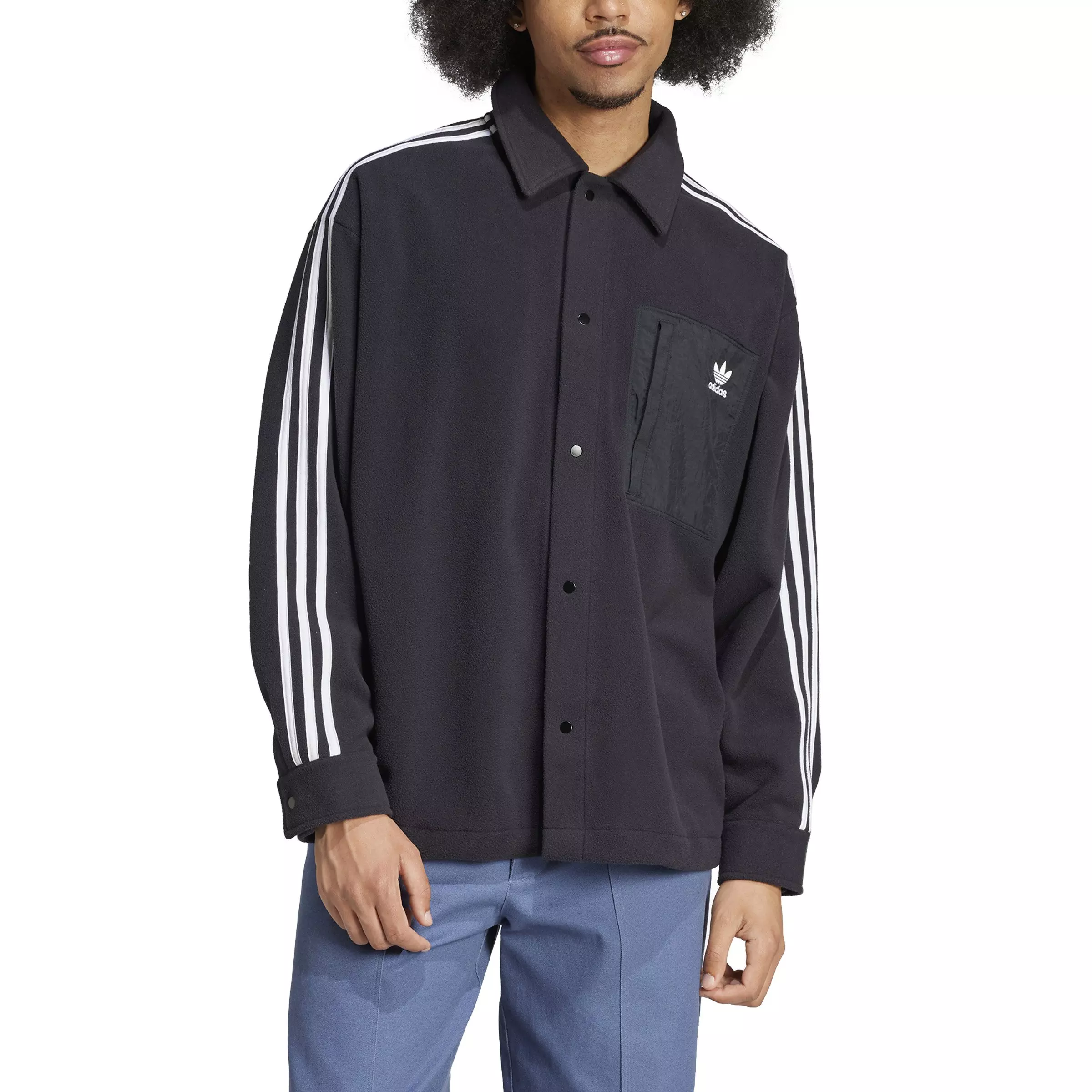 adidas Originals Men's 3-Stripes adicolor Polar Fleece Shirt -Black - BLACK