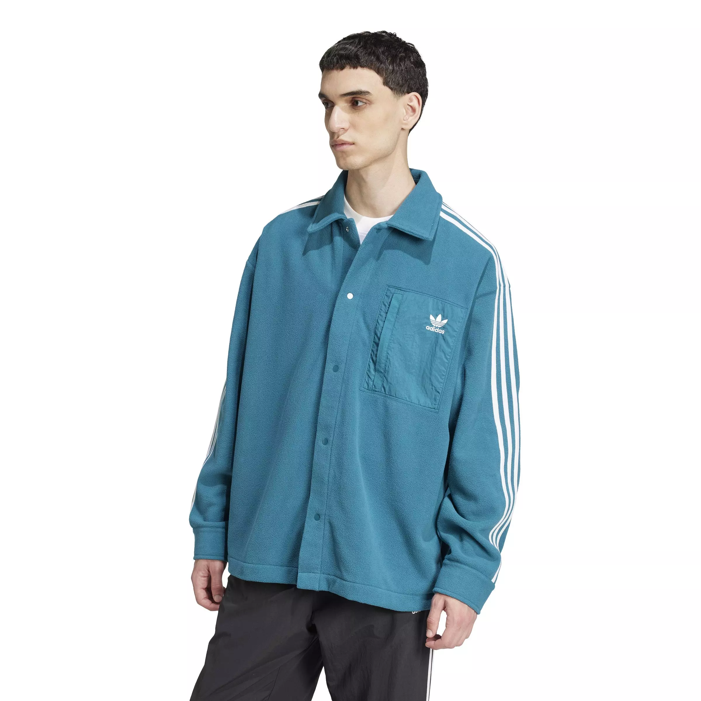 adidas Originals Men's 3-Stripes adicolor Polar Fleece Shirt -Turquoise - TURQUOISE 