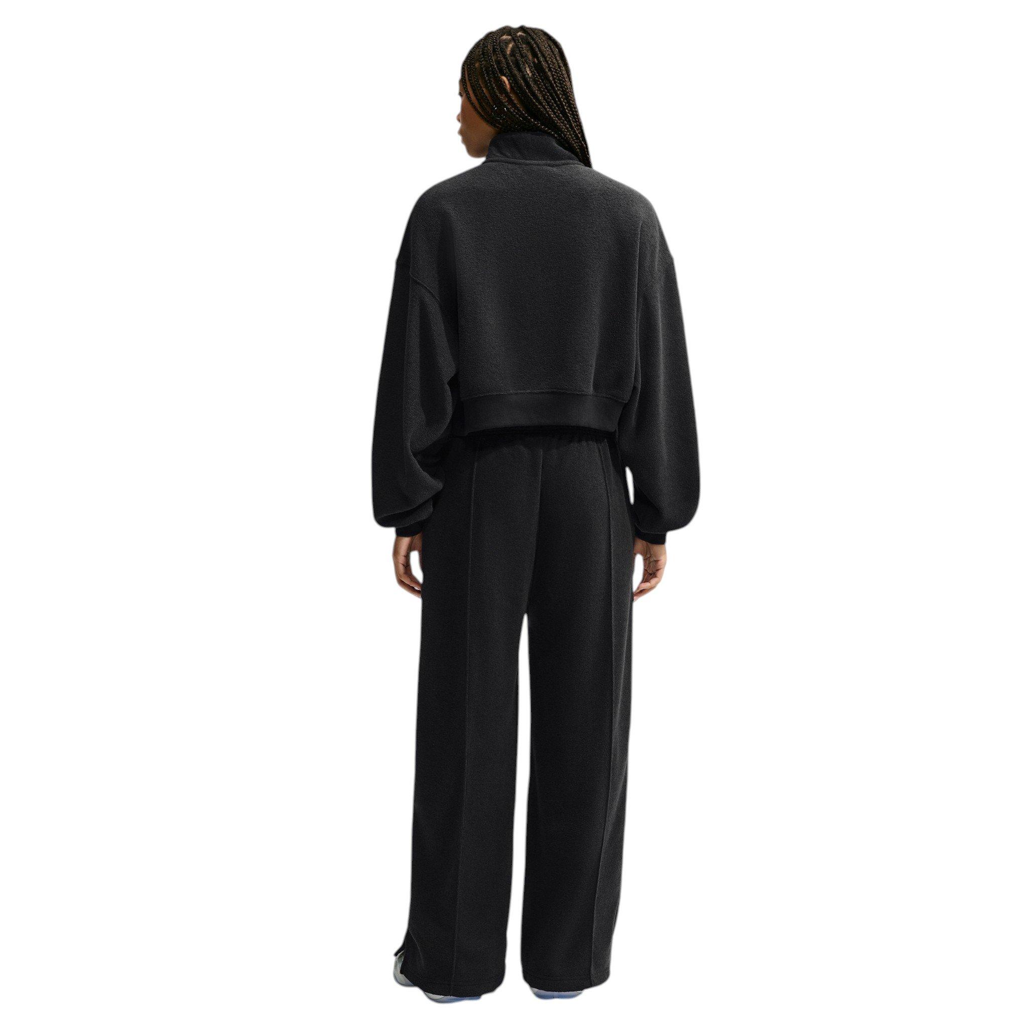 Nike Women's Studio Fleece Plush Oversized 1/4 Zip Cropped Top - Black/Off-White - BLACK/OFF-WHITE