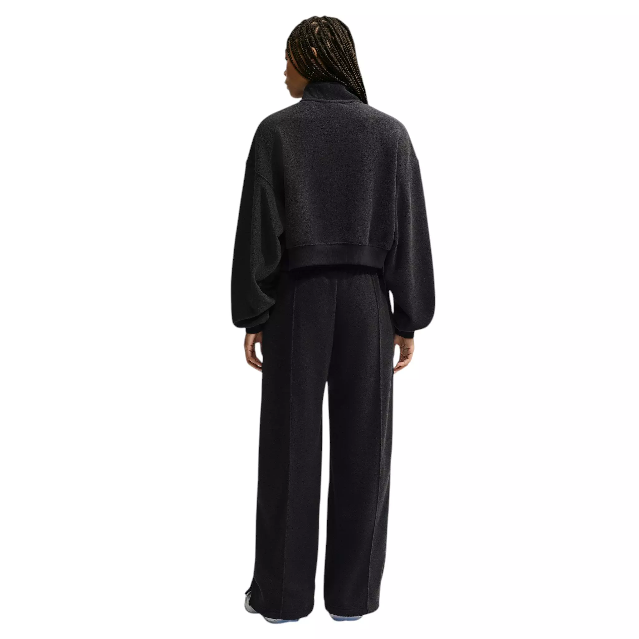 Nike Women's Studio Fleece Plush Oversized 1/4 Zip Cropped Top - Black/Off-White - BLACK/OFF-WHITE