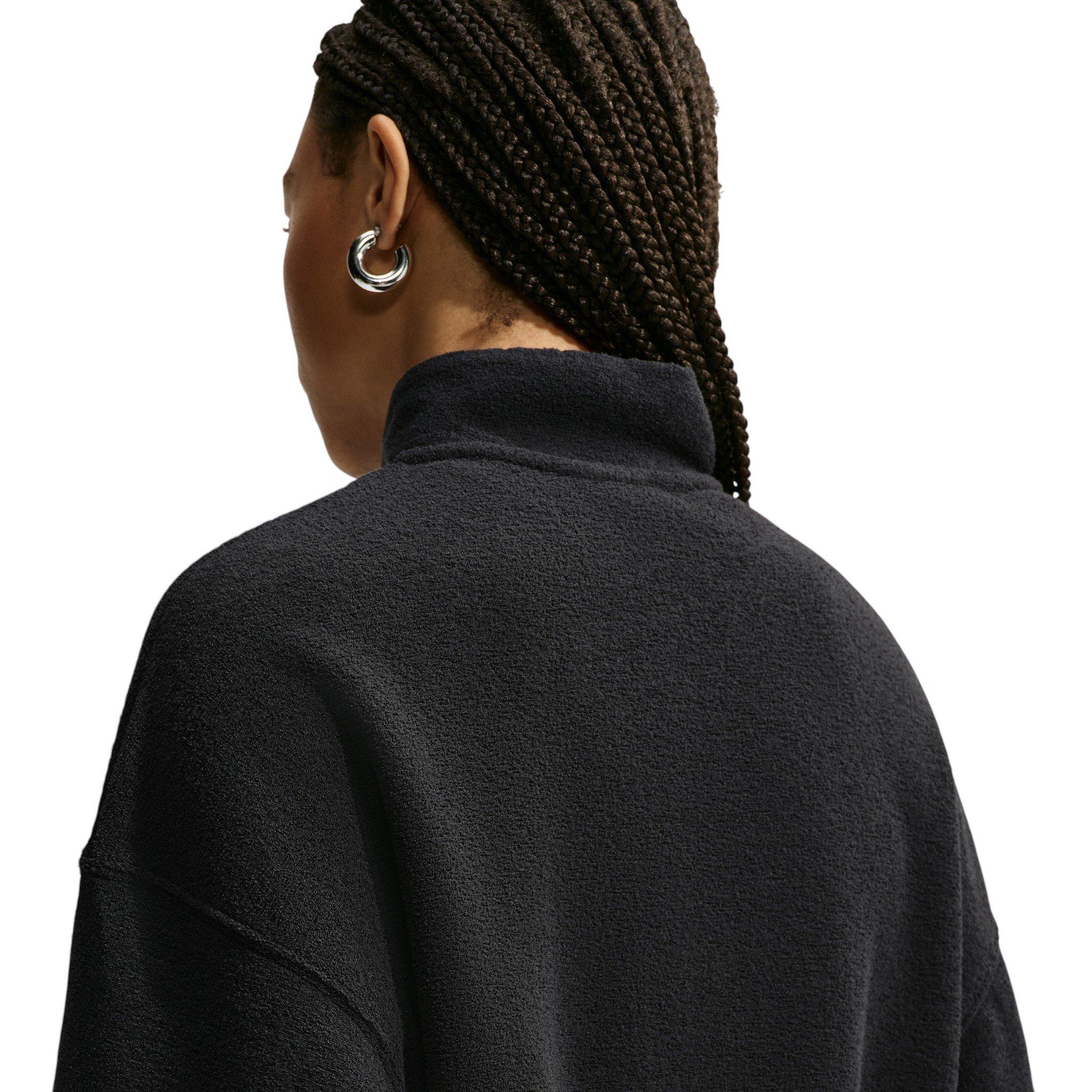 Nike Women's Studio Fleece Plush Oversized 1/4 Zip Cropped Top - Black/Off-White - BLACK/OFF-WHITE