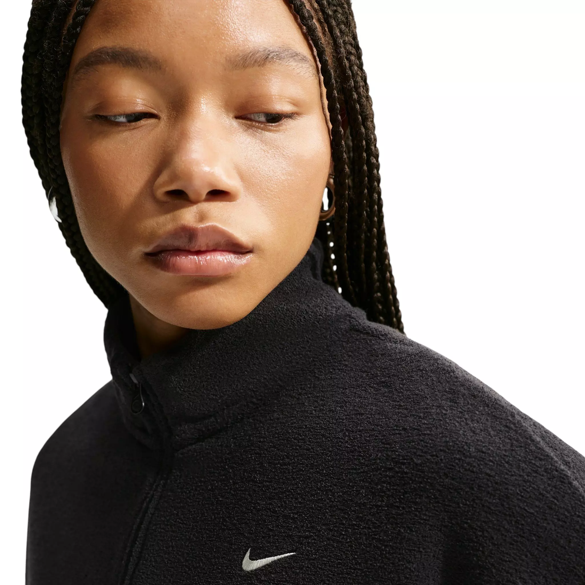Nike Women's Studio Fleece Plush Oversized 1/4 Zip Cropped Top - Black/Off-White - BLACK/OFF-WHITE