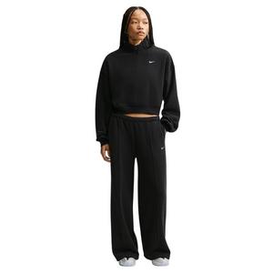 Nike Women's Studio Fleece Plush Oversized 1/4 Zip Cropped Top - Black/Off-White - BLACK/OFF-WHITE