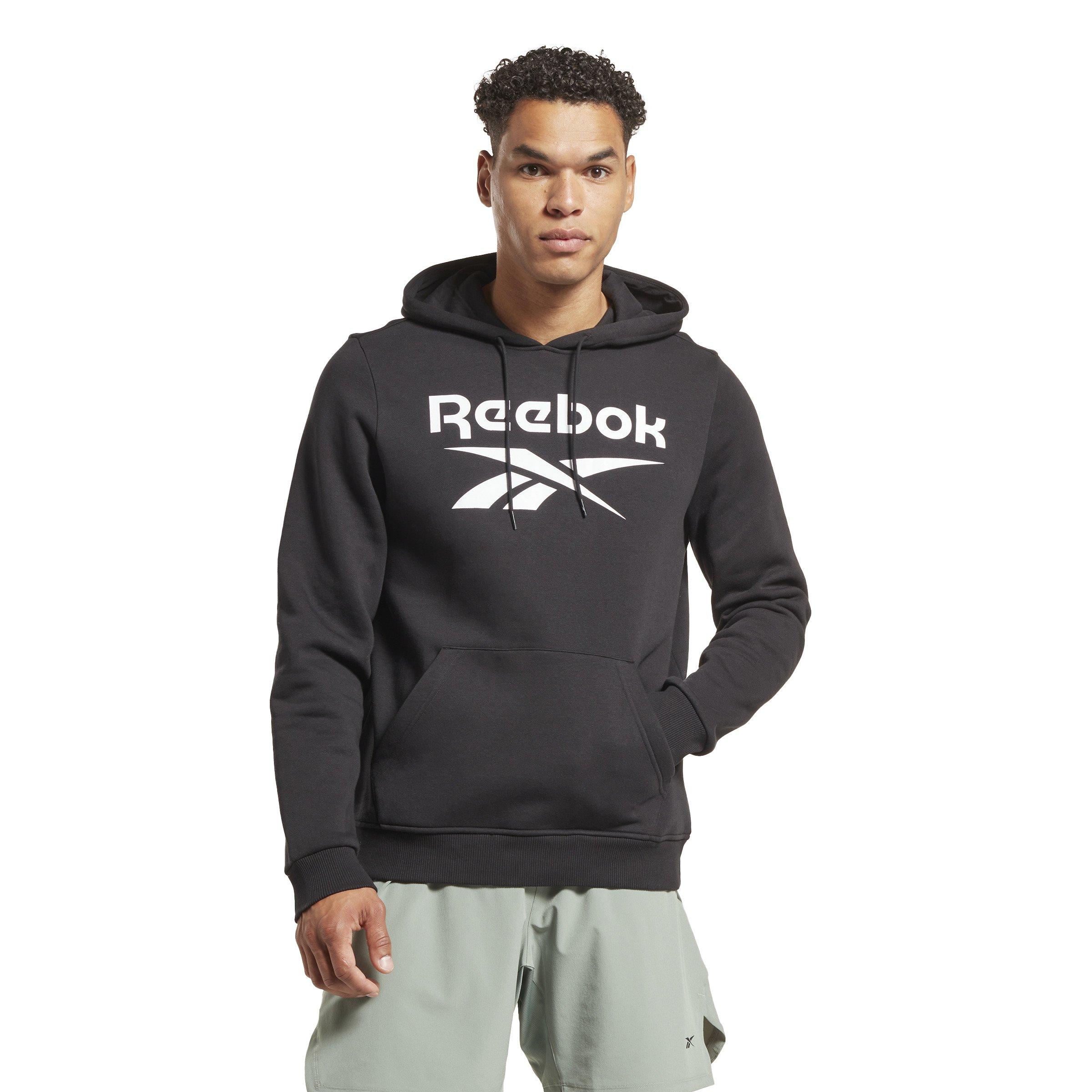 Reebok Men's Identity Fleece Stacked Logo Pullover- Black - BLACK