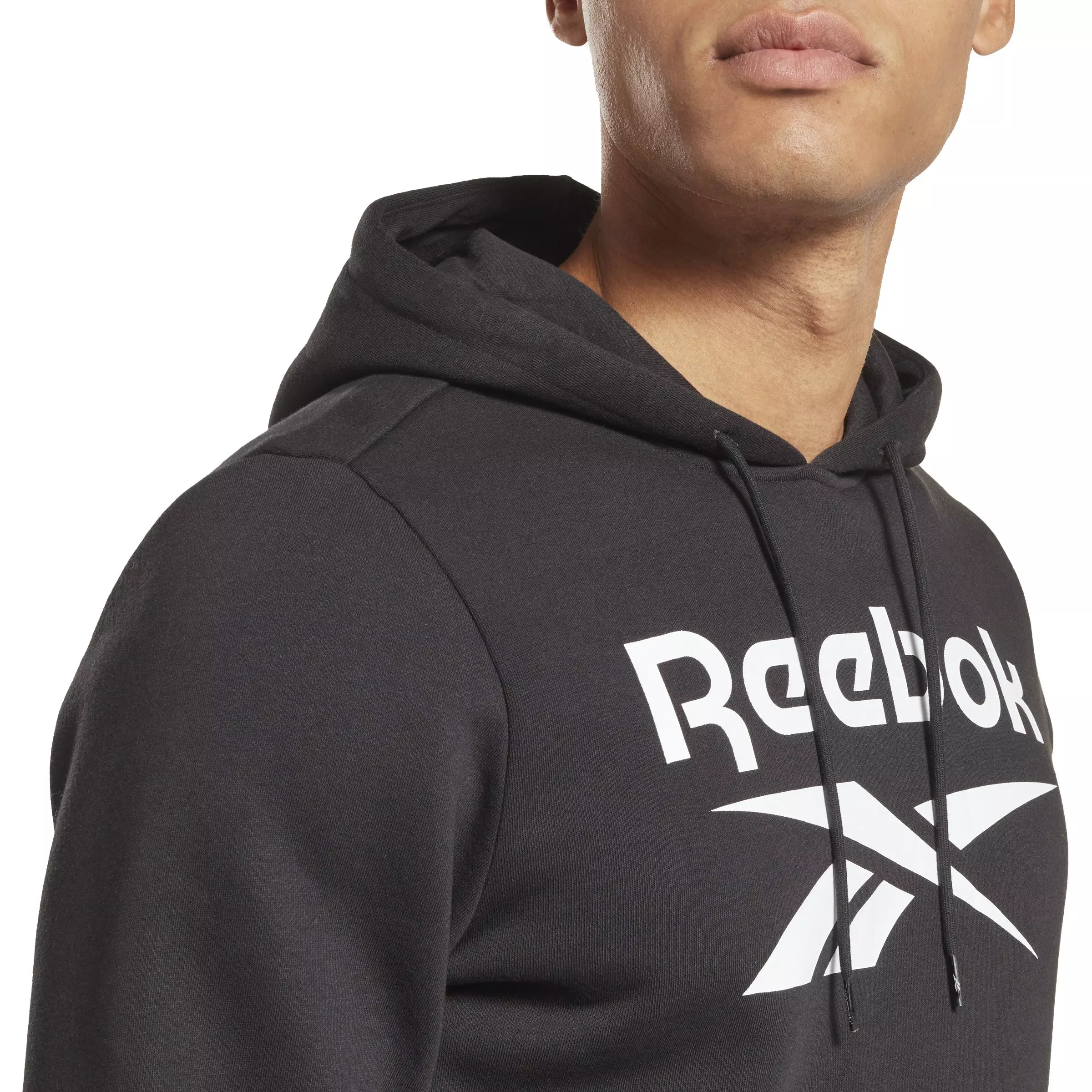 Reebok Men's Identity Fleece Stacked Logo Pullover- Black - BLACK