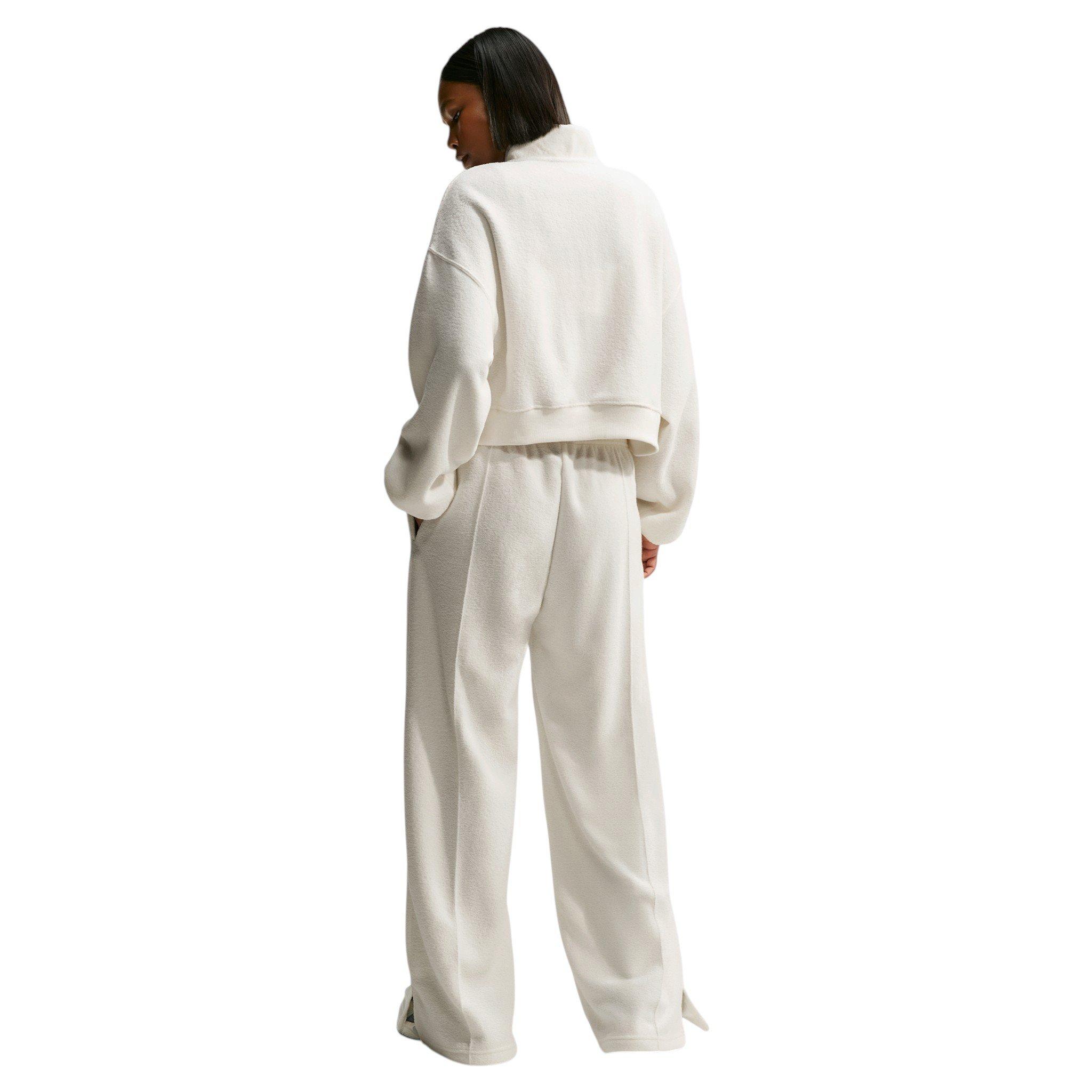 Nike Women's Studio Fleece Plush Oversized 1/4 Zip Cropped Top - Off-White/Black - OFF-WHITE/BLACK