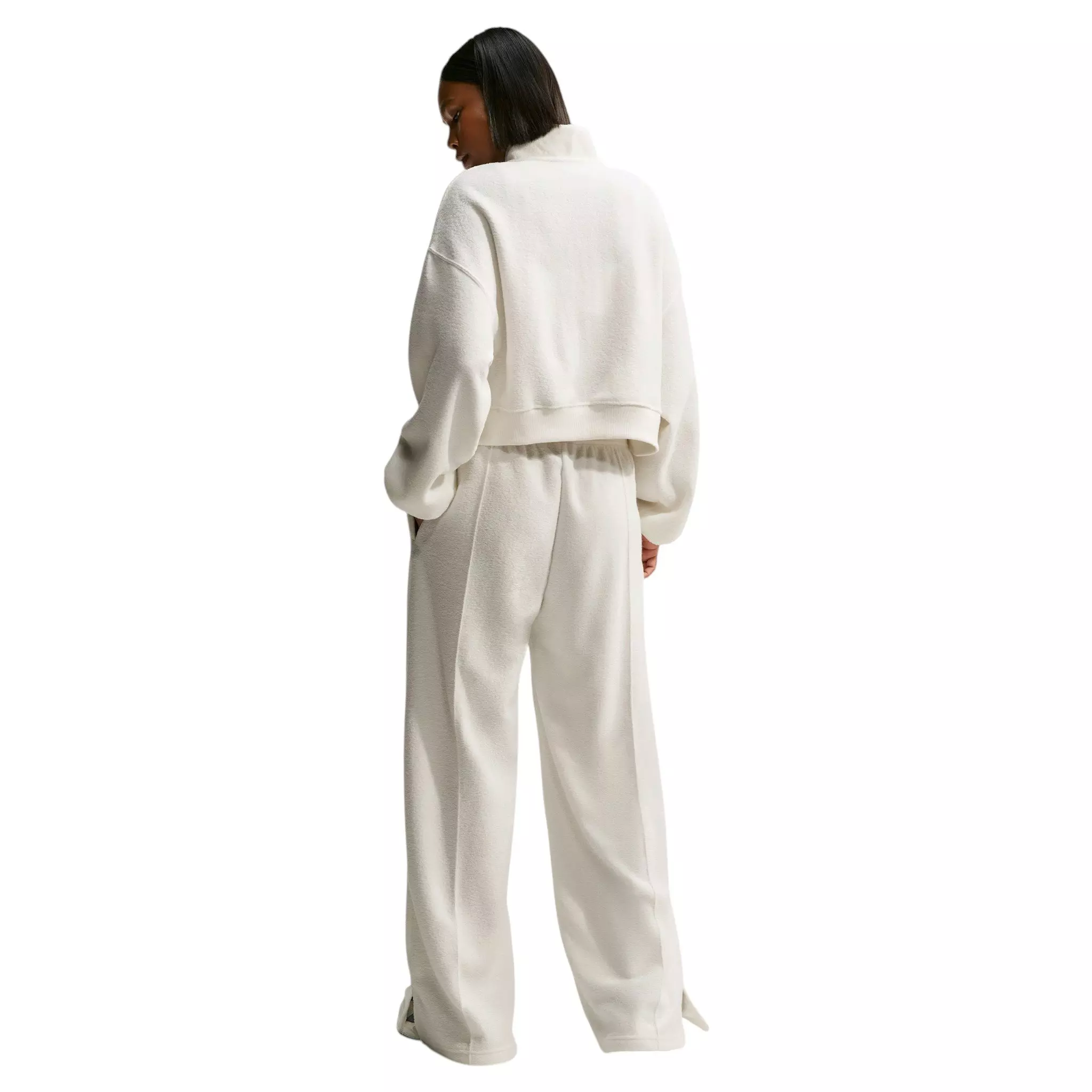 Nike Women's Studio Fleece Plush Oversized 1/4 Zip Cropped Top - Off-White/Black - OFF-WHITE/BLACK