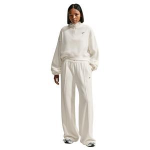 Nike Women's Studio Fleece Plush Oversized 1/4 Zip Cropped Top - Off-White/Black - OFF-WHITE/BLACK