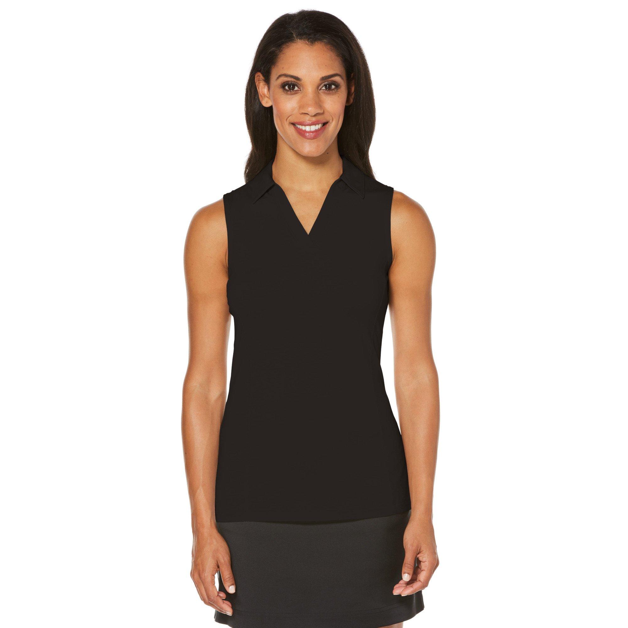 PGA TOUR Women's Black Airflow Sleeveless Polo Golf Shirt