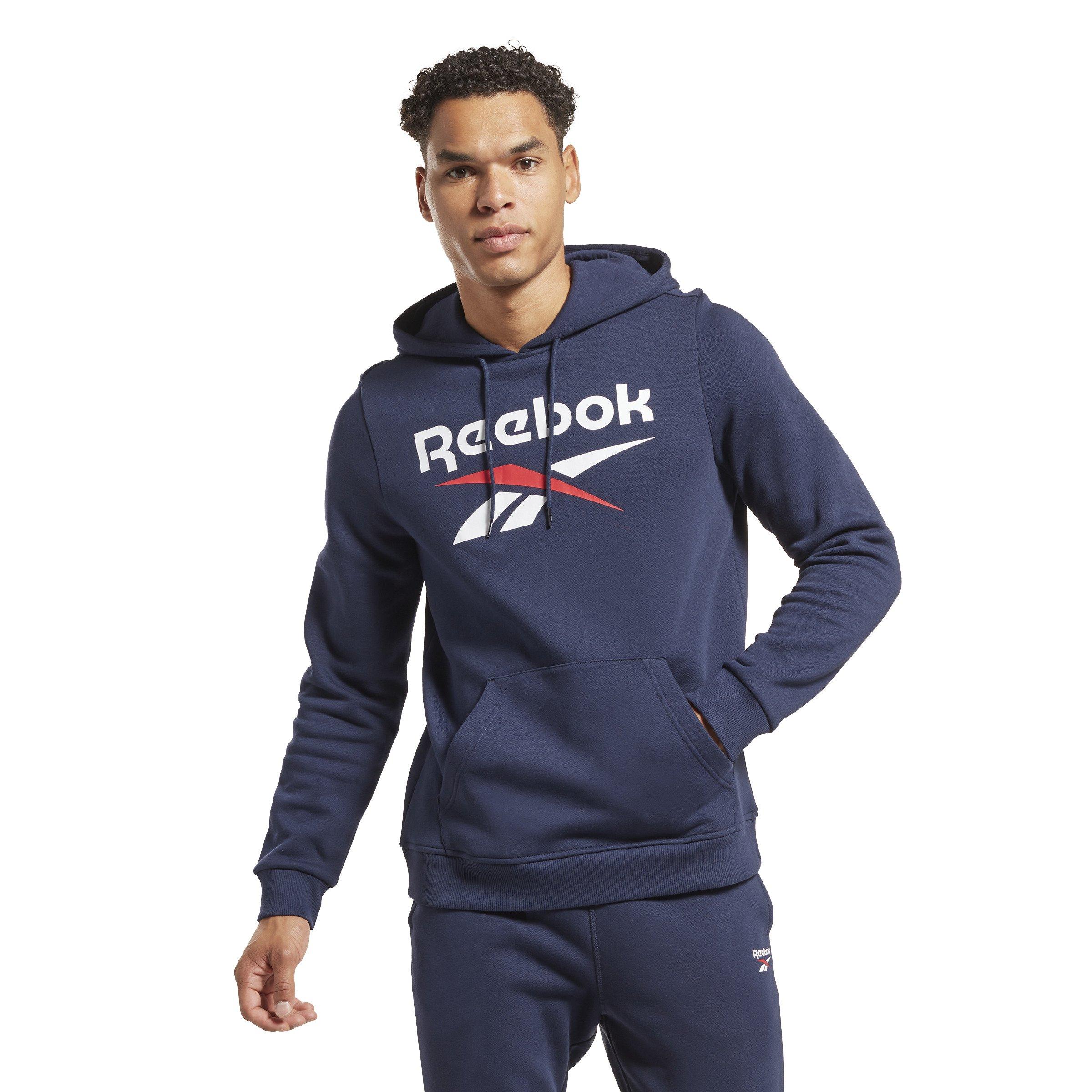 Reebok Men's Identity Fleece Stacked Logo Pullover- Navy - NAVY Thumbnail View 1