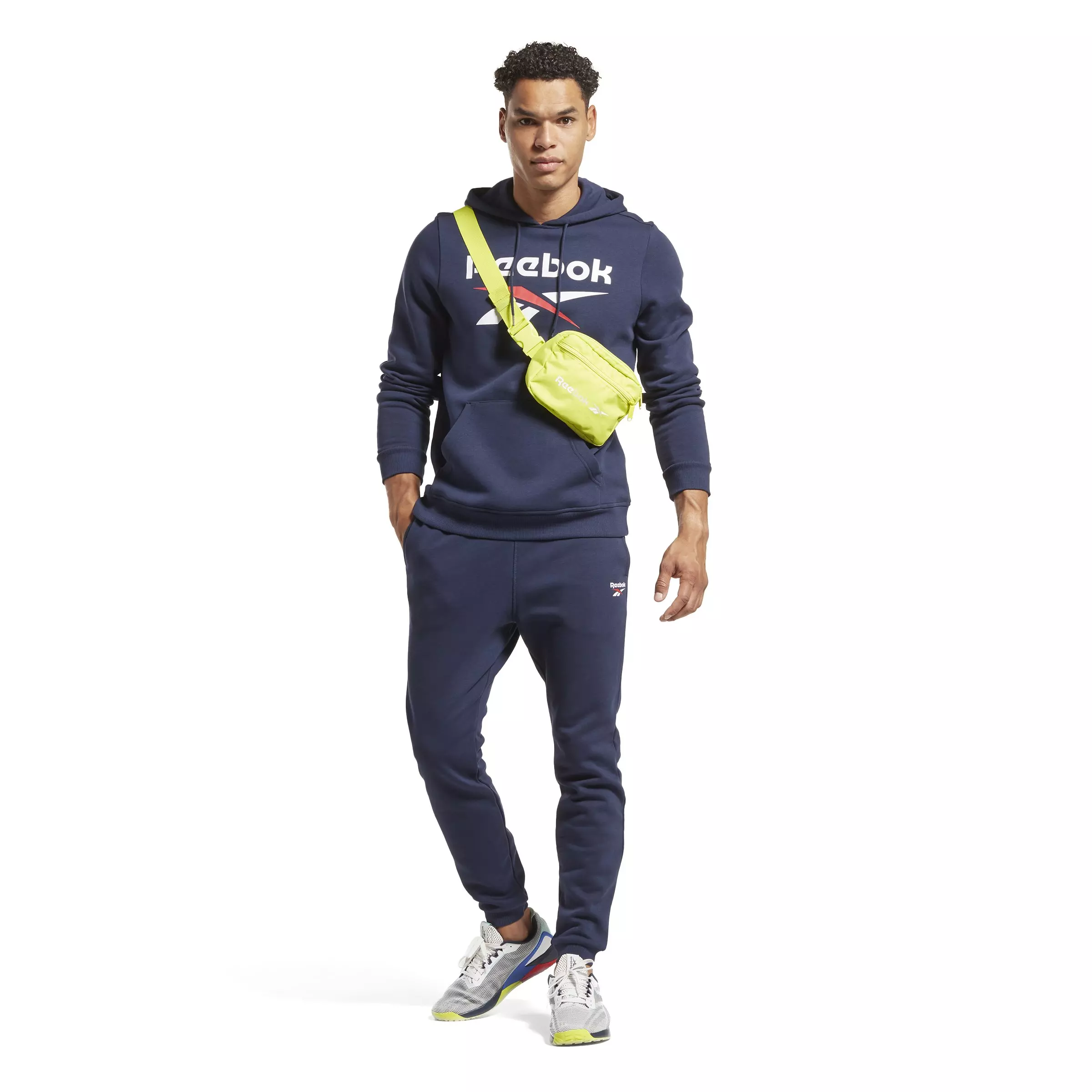 Reebok Men's Identity Fleece Stacked Logo Pullover- Navy - NAVY