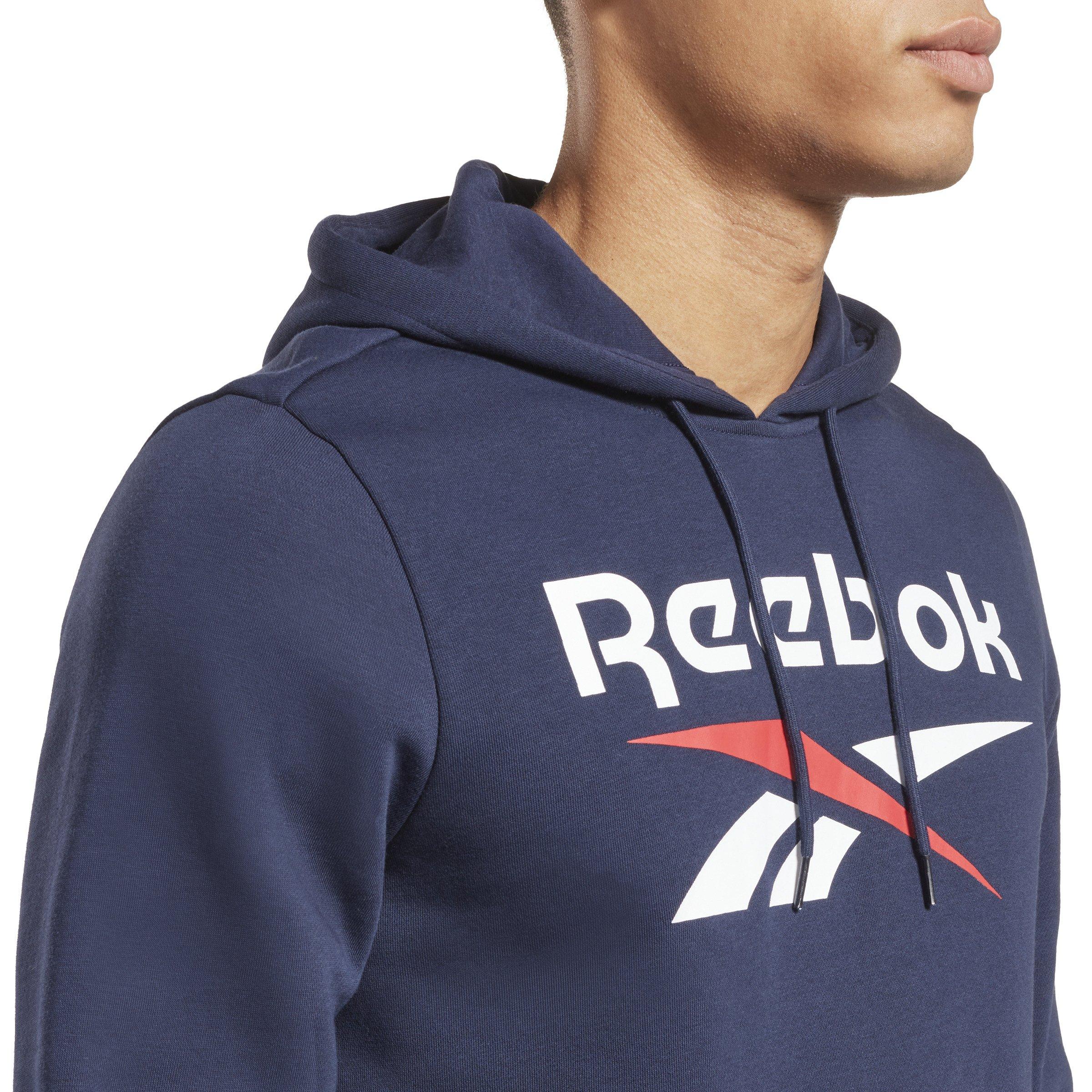Reebok Men's Identity Fleece Stacked Logo Pullover- Navy - NAVY Thumbnail View 3