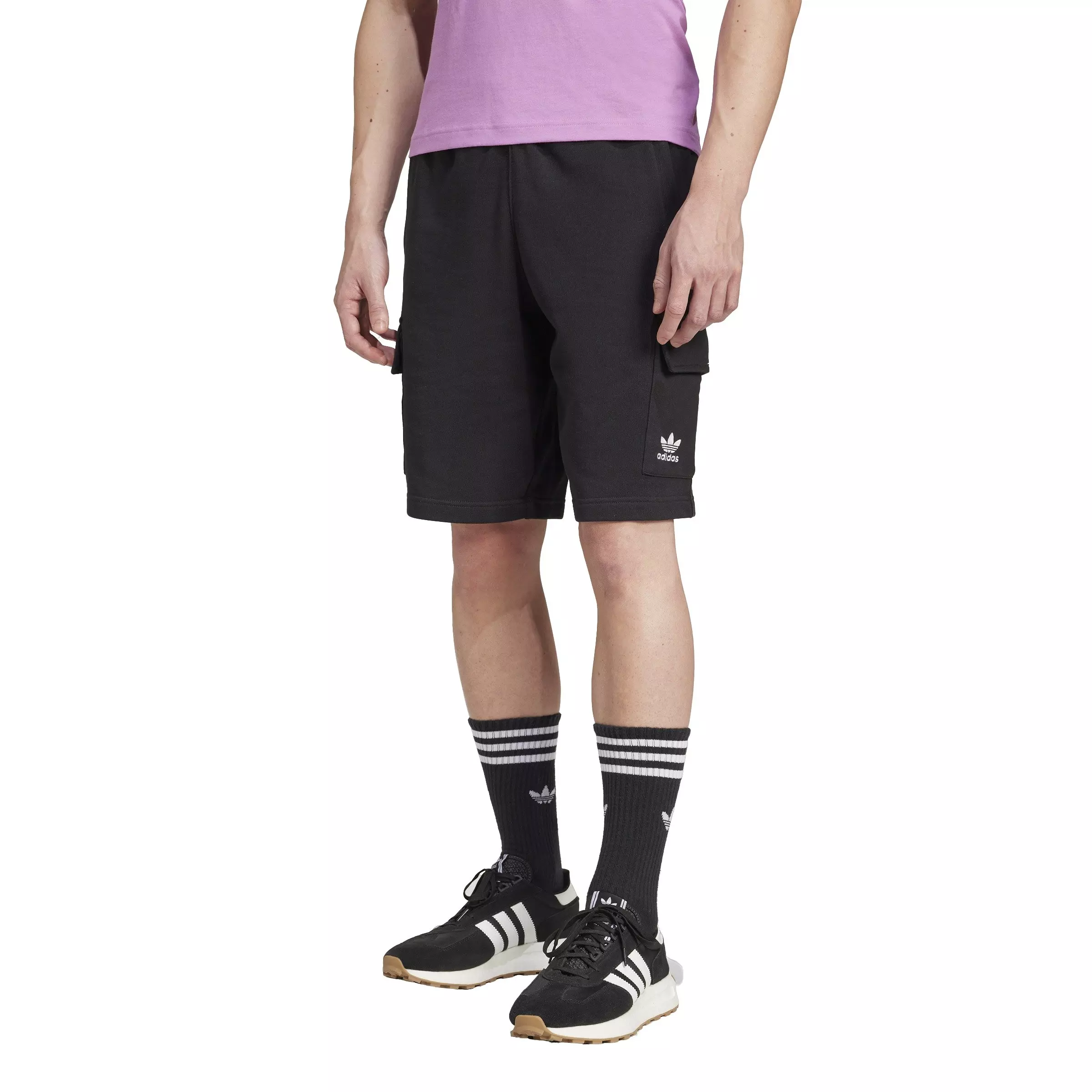 adidas Originals Men's Trefoil Essentials Lifestyle Cargo Shorts -Black - BLACK