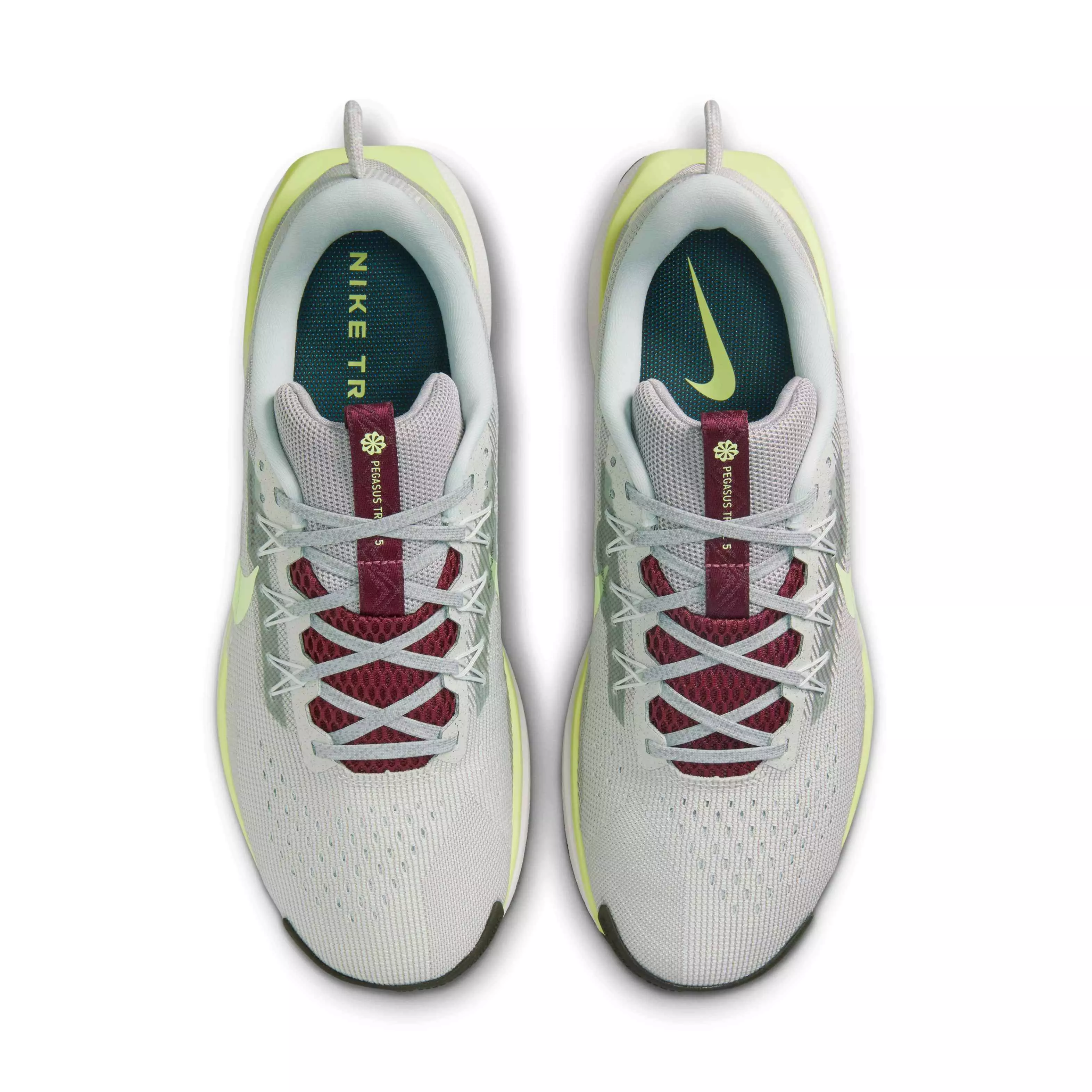 Nike Pegasus Trail 5 "Light Silver/College Grey/Dark Red/Barely Volt" Men's Trail Running Shoe - LT SILVER/GREY/DK RED/VOLT