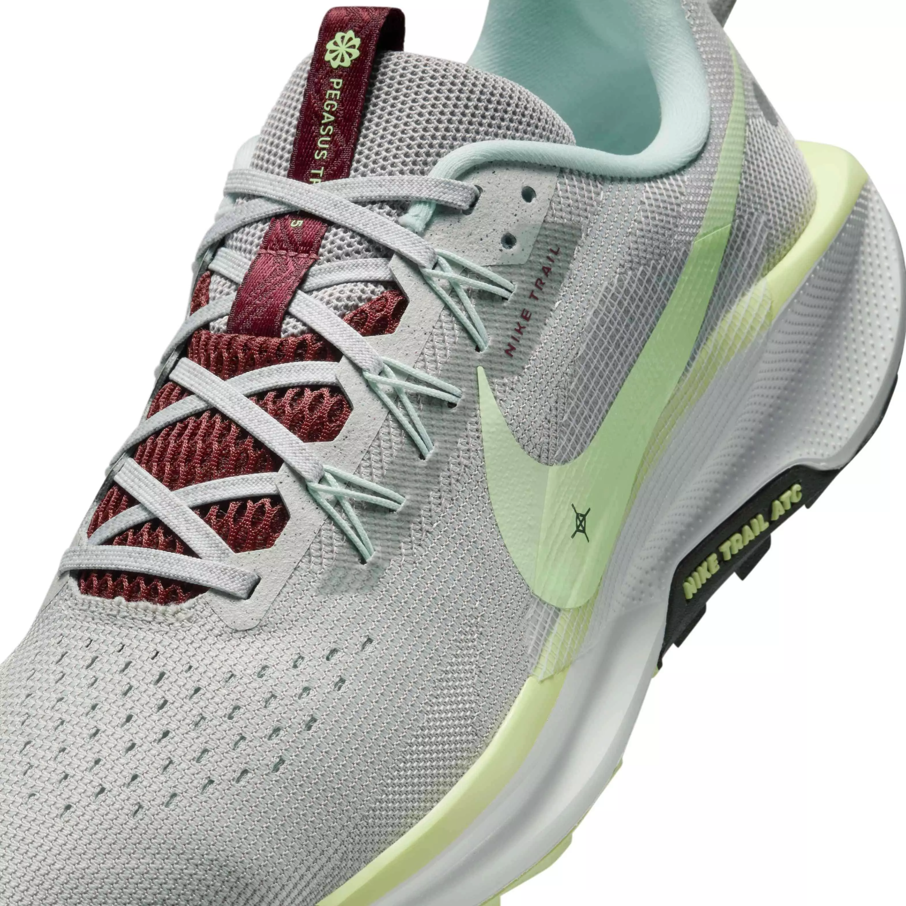 Nike Pegasus Trail 5 "Light Silver/College Grey/Dark Red/Barely Volt" Men's Trail Running Shoe - LT SILVER/GREY/DK RED/VOLT