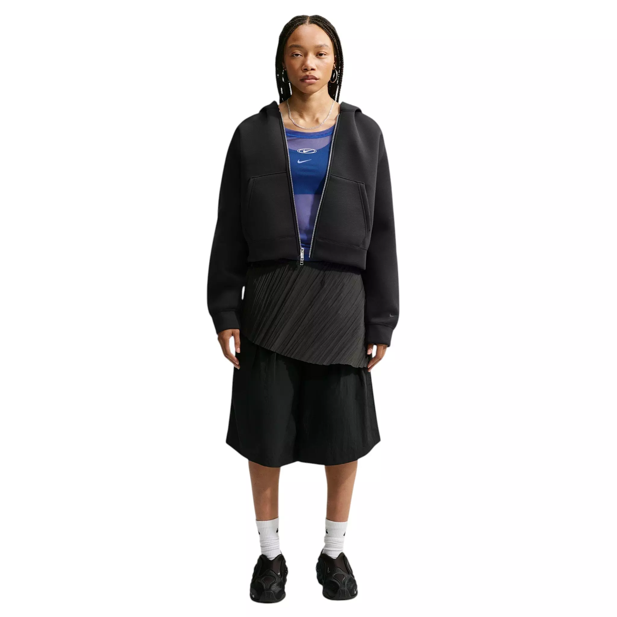 Nike Women's Article Fleece Oversized Full-Zip Hooded Jacket - Black/Silver - BLACK/SILVER
