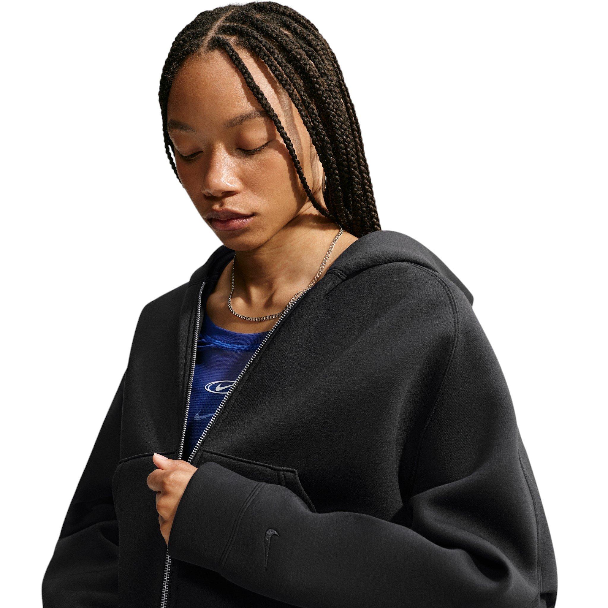 Nike Women's Article Fleece Oversized Full-Zip Hooded Jacket - Black/Silver - BLACK/SILVER