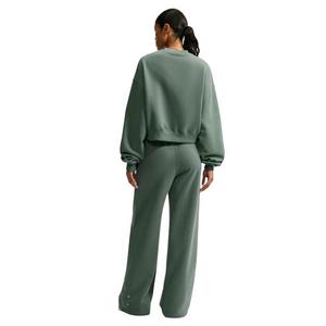 Nike Women's Studio Fleece Lightweight "French Terry" Oversized Cropped Pleated Crewneck - Green - GREEN