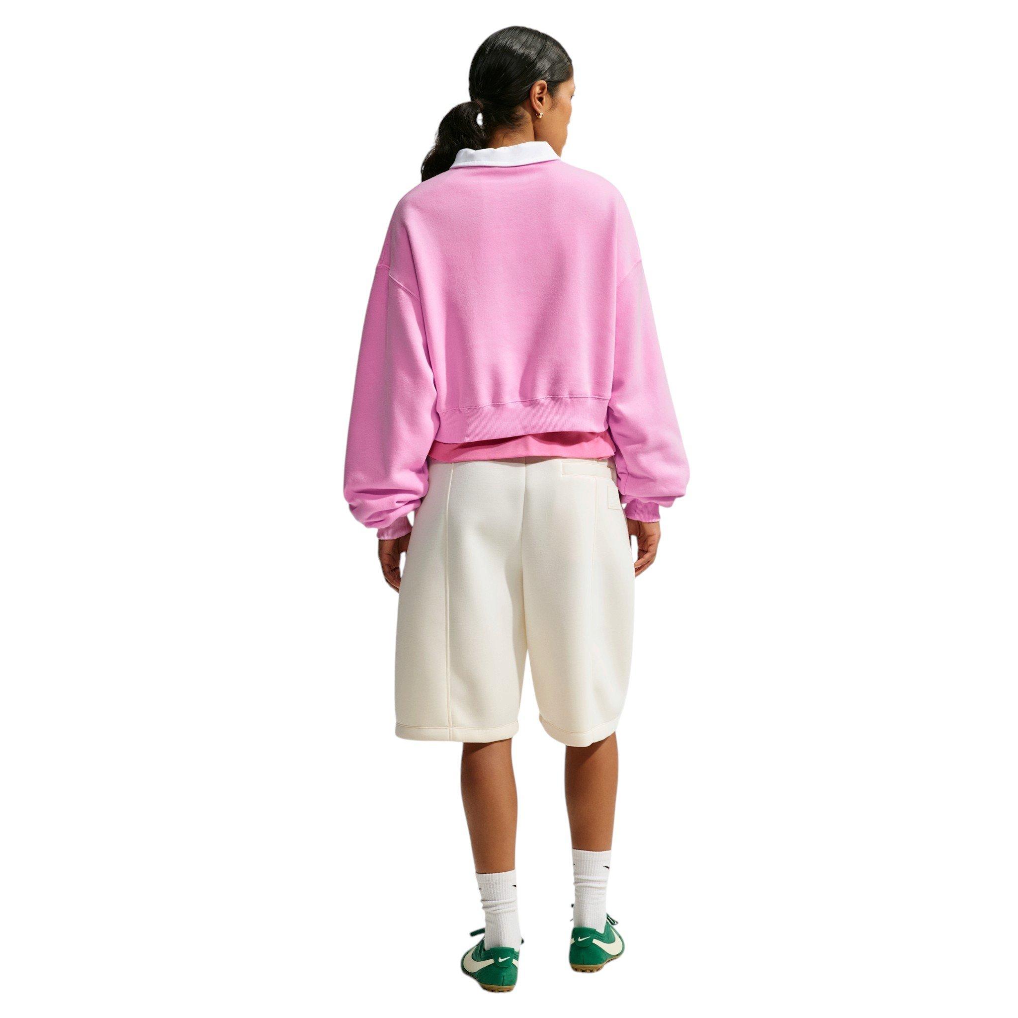 Nike Women's Studio Fleece Lightweight "French Terry" Oversized Cropped Pleated Crewneck - Pink - PINK