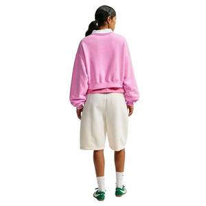 Nike Women's Studio Fleece Lightweight "French Terry" Oversized Cropped Pleated Crewneck - Pink - PINK