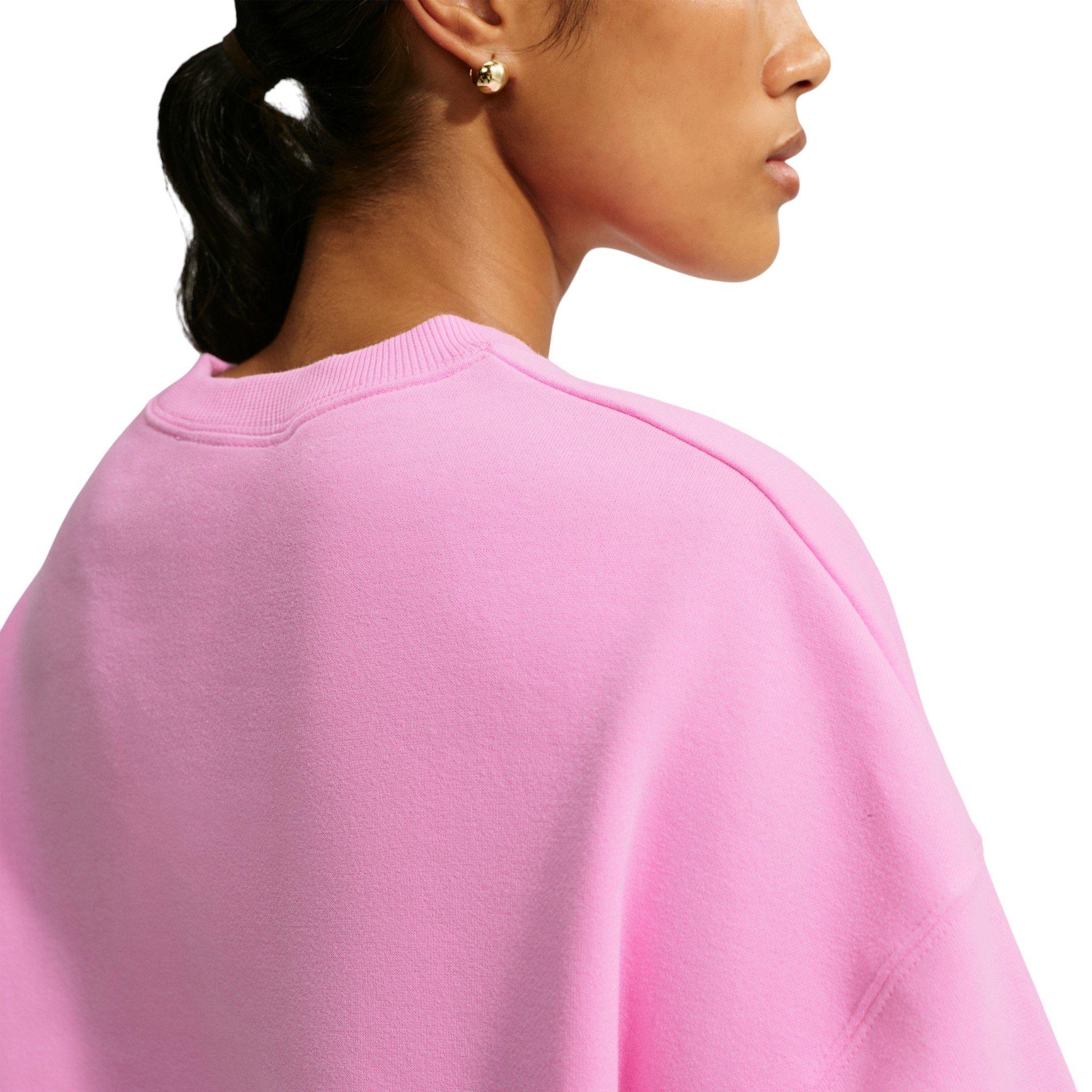 Nike Women's Studio Fleece Lightweight "French Terry" Oversized Cropped Pleated Crewneck - Pink - PINK