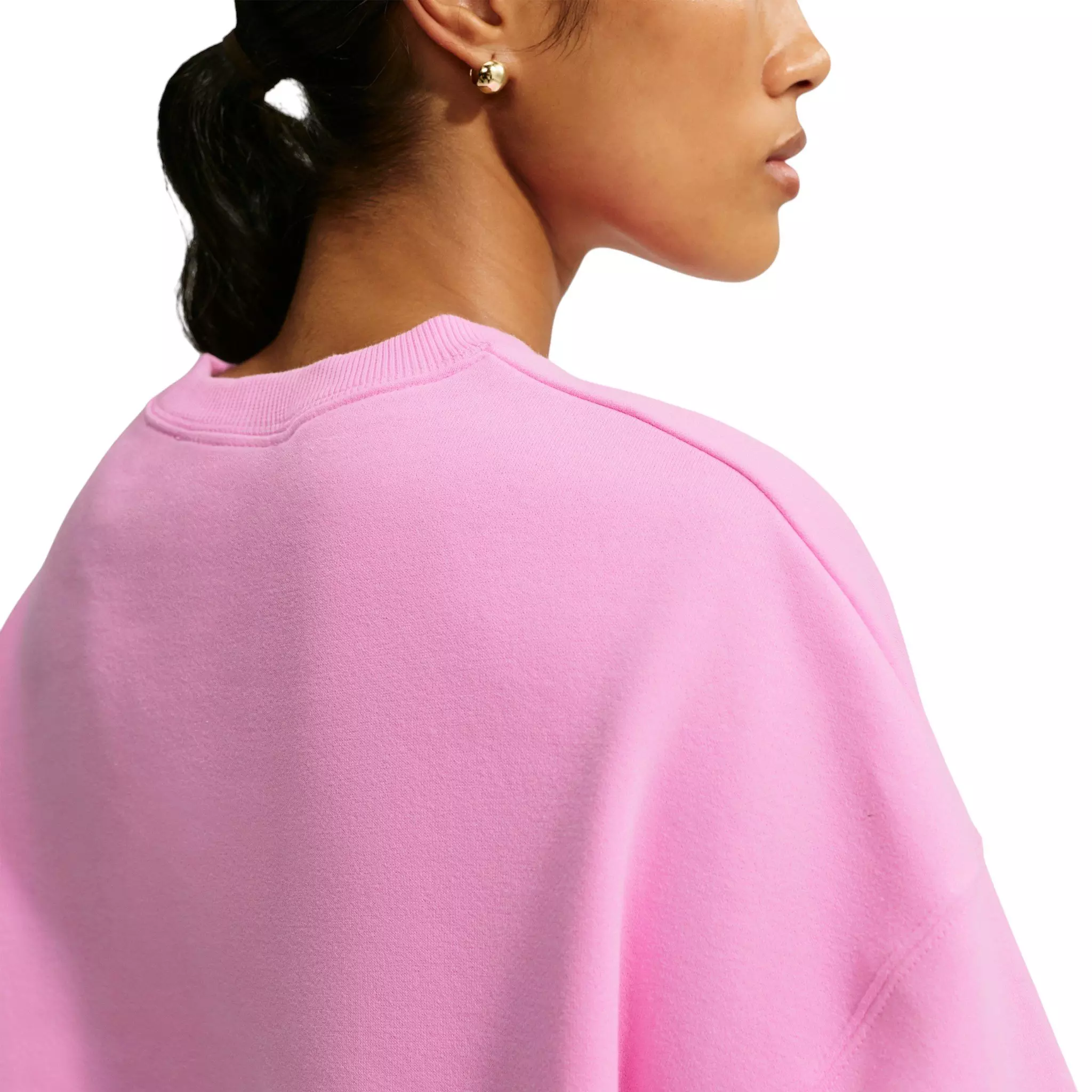 Nike Women's Studio Fleece Lightweight "French Terry" Oversized Cropped Pleated Crewneck - Pink - PINK