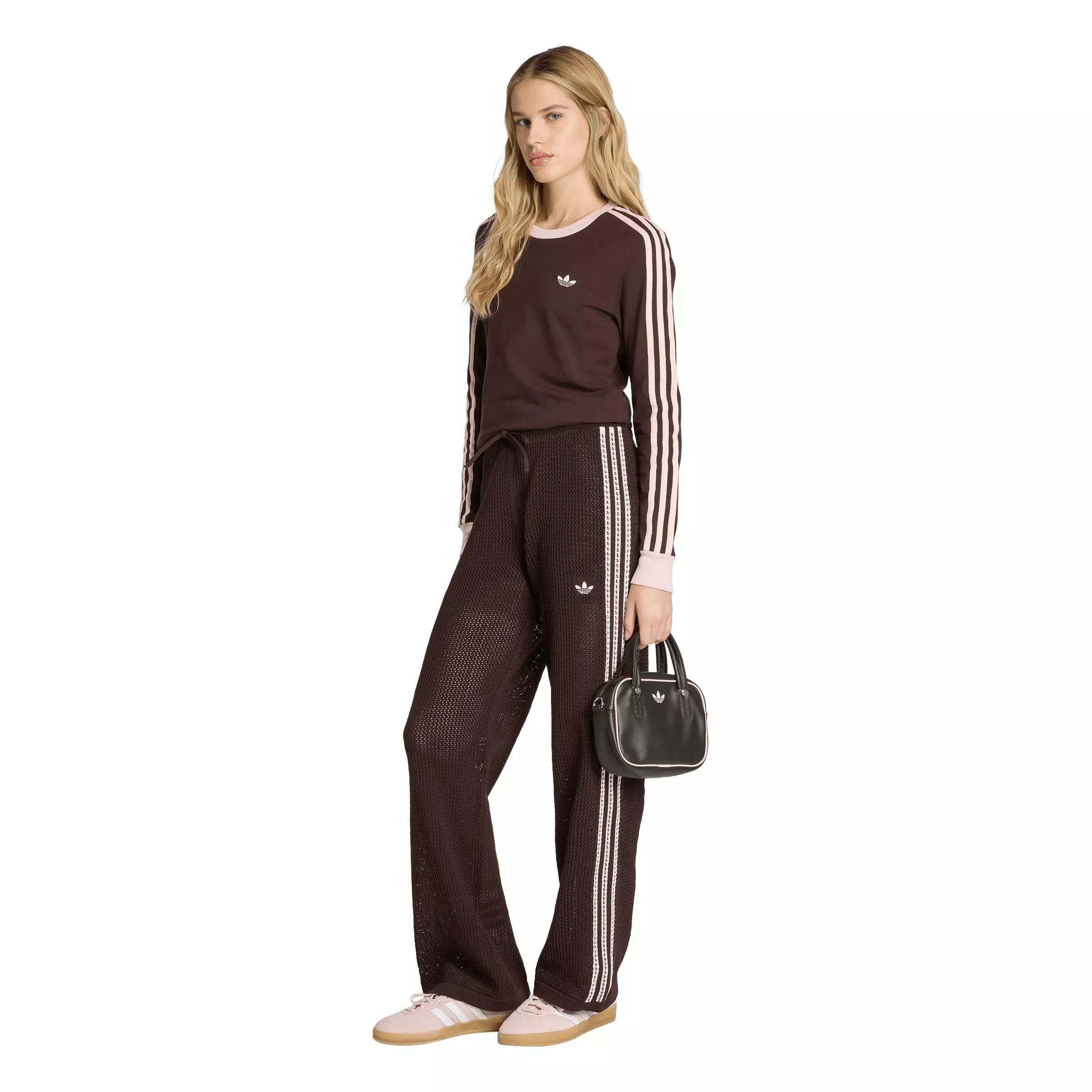 adidas Originals Women's Knitted Crochet Firebird Track Pants - Brown - BROWN