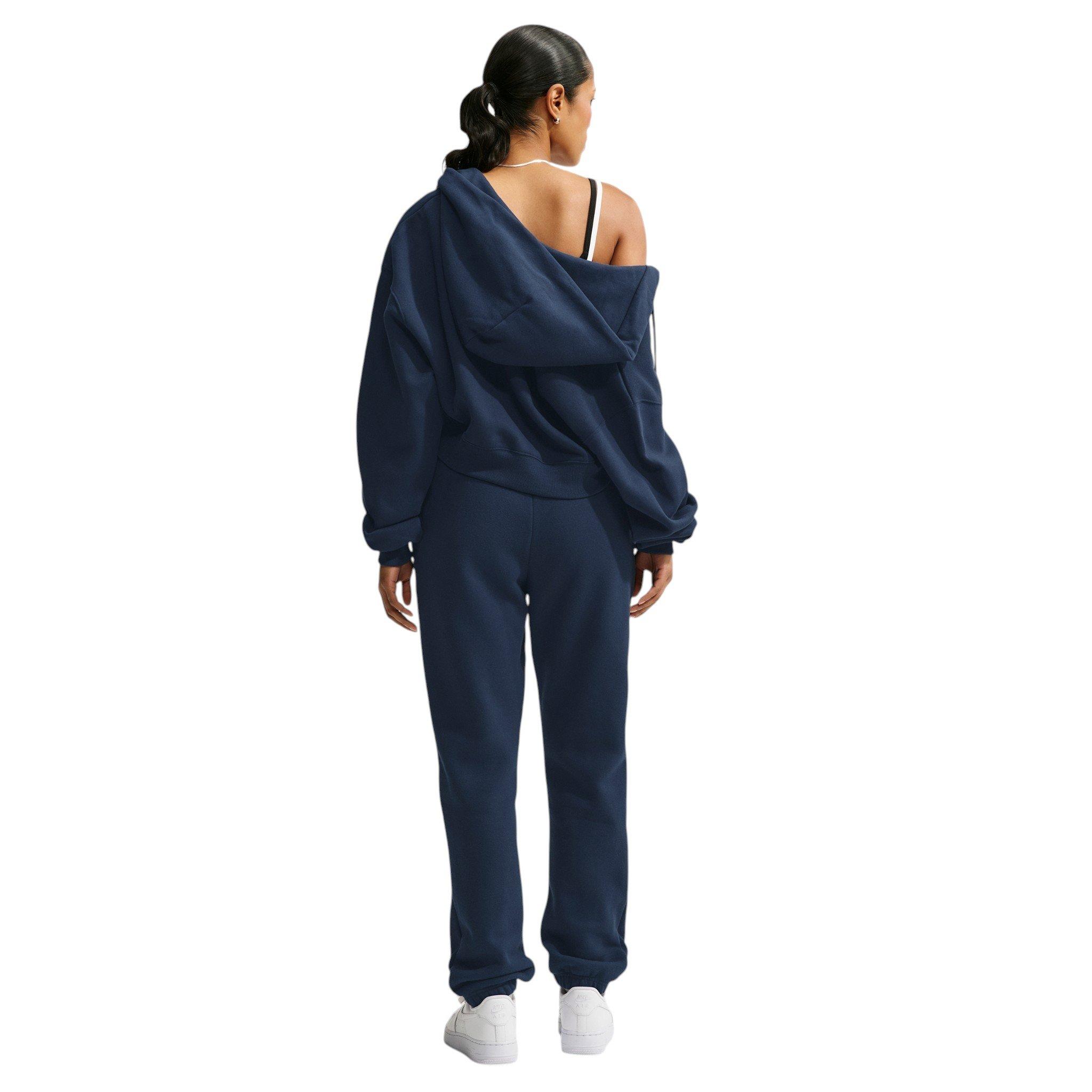 Nike Women's Studio Fleece Medium Weight Oversized Full-Zip Cropped Hooded Jacket - Navy - NAVY