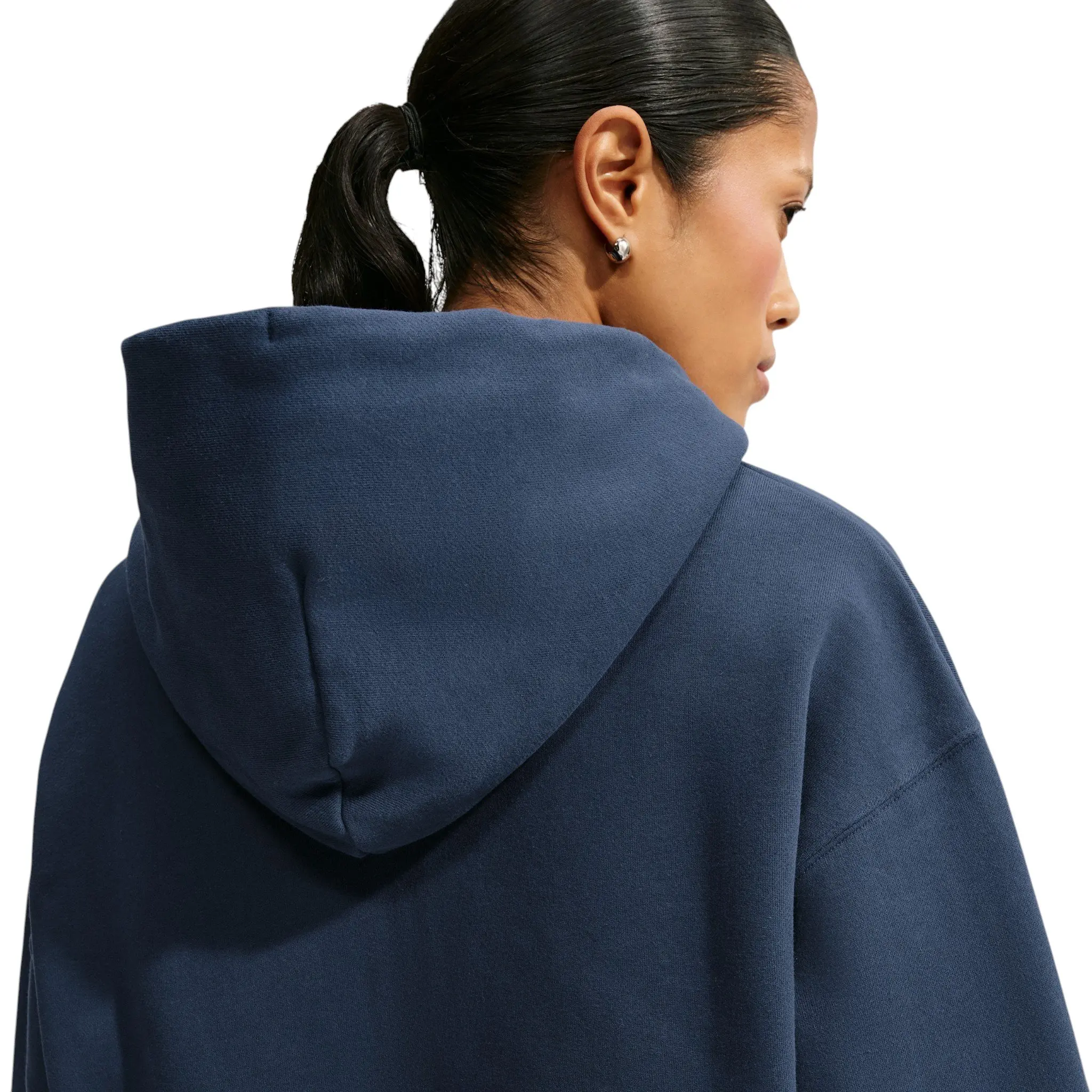 Nike Women's Studio Fleece Medium Weight Oversized Full-Zip Cropped Hooded Jacket - Navy - NAVY
