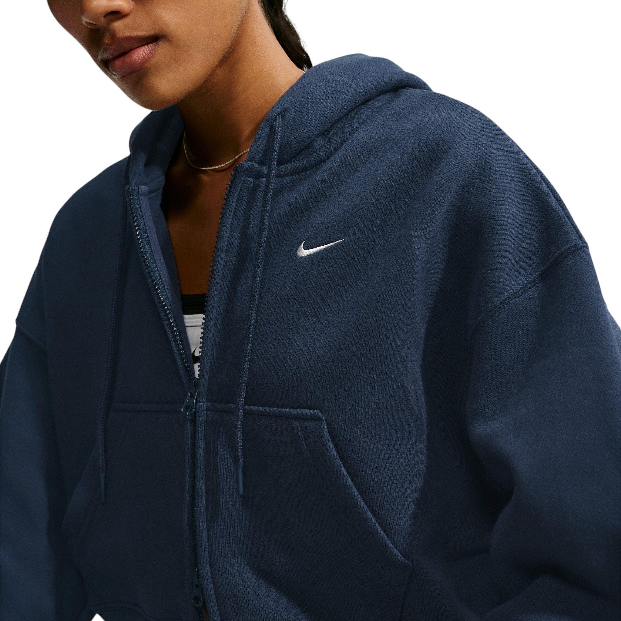Nike Women's Studio Fleece Medium Weight Oversized Full-Zip Cropped Hooded Jacket - Navy - NAVY