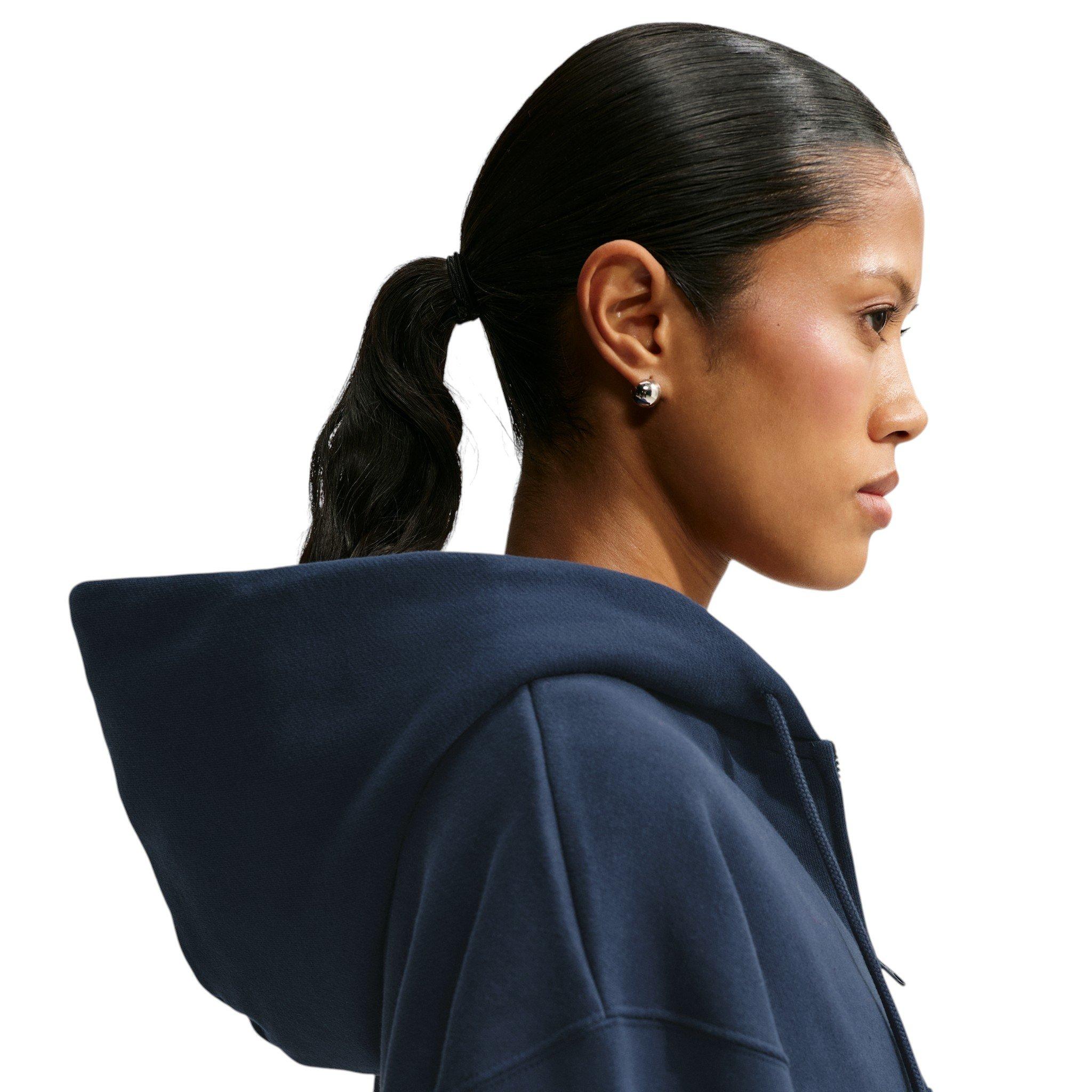 Nike Women's Studio Fleece Medium Weight Oversized Full-Zip Cropped Hooded Jacket - Navy - NAVY