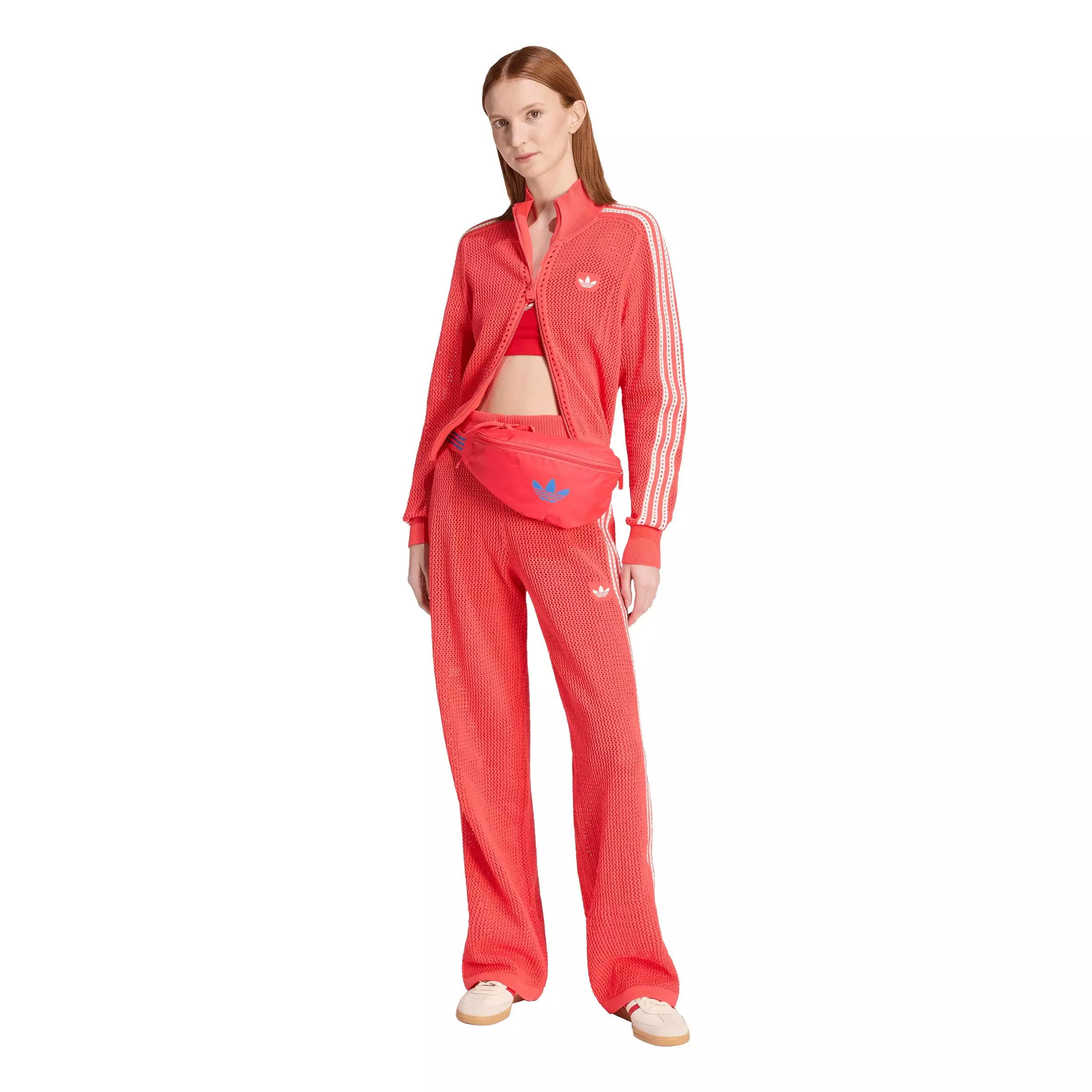 adidas Originals Women's Knitted Crochet Firebird Track Pants - Red - RED