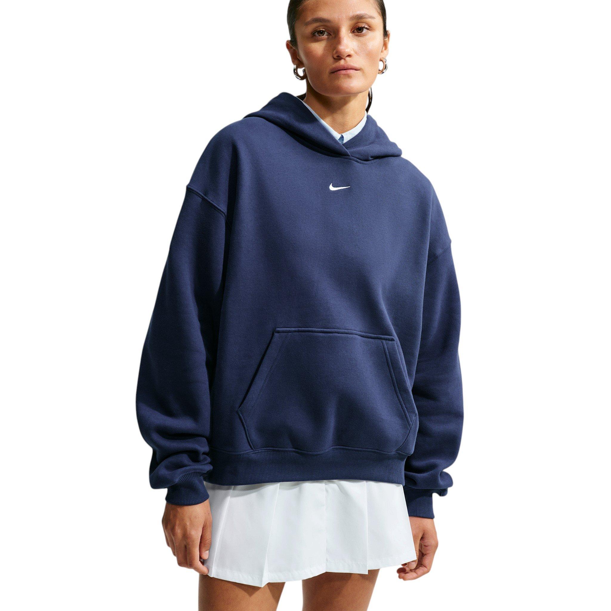 Nike Women's Studio Fleece Medium Weight Oversized Pullover Hoodie - Navy - NAVY