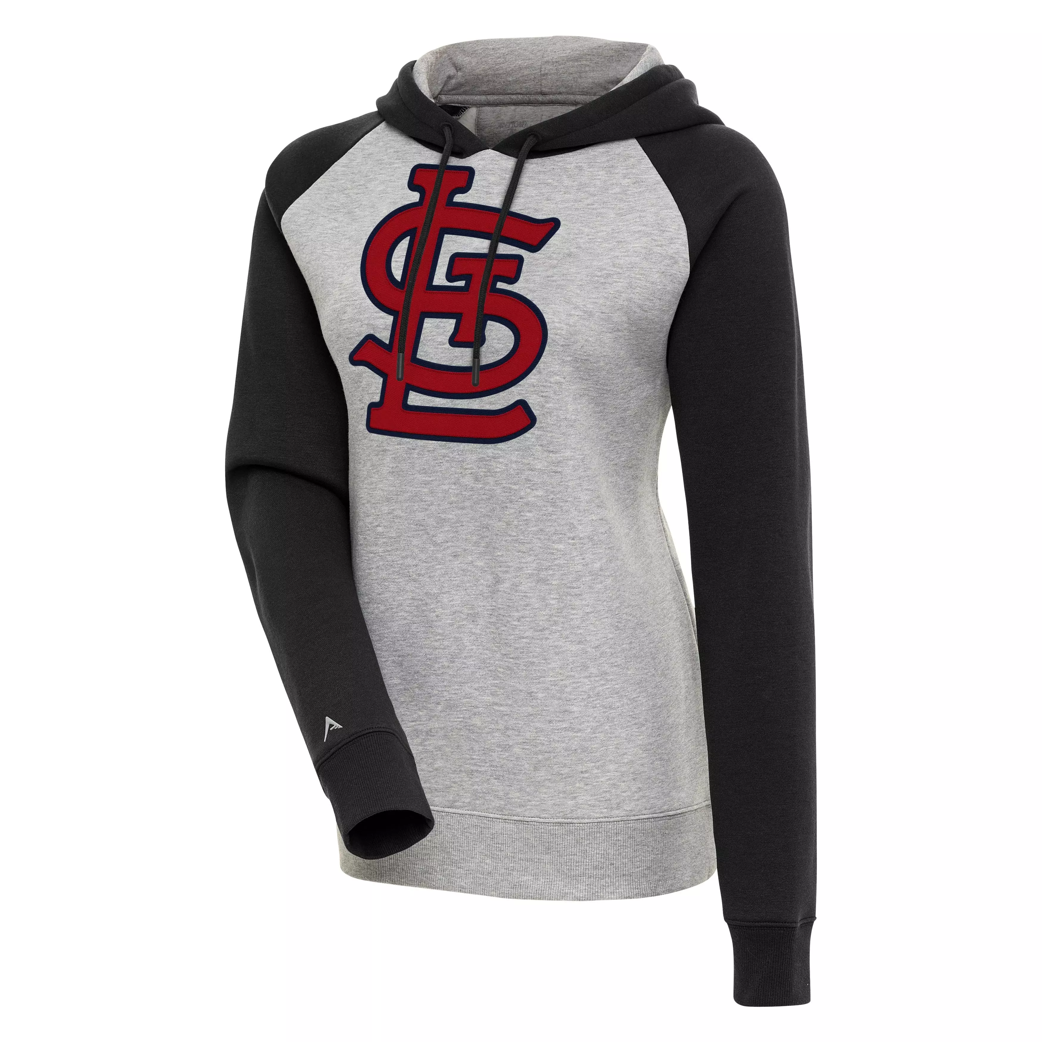 Antigua Women's St. Louis Cardinals Large Logo Victory Raglan Pullover Hoodie - GREY/BLACK