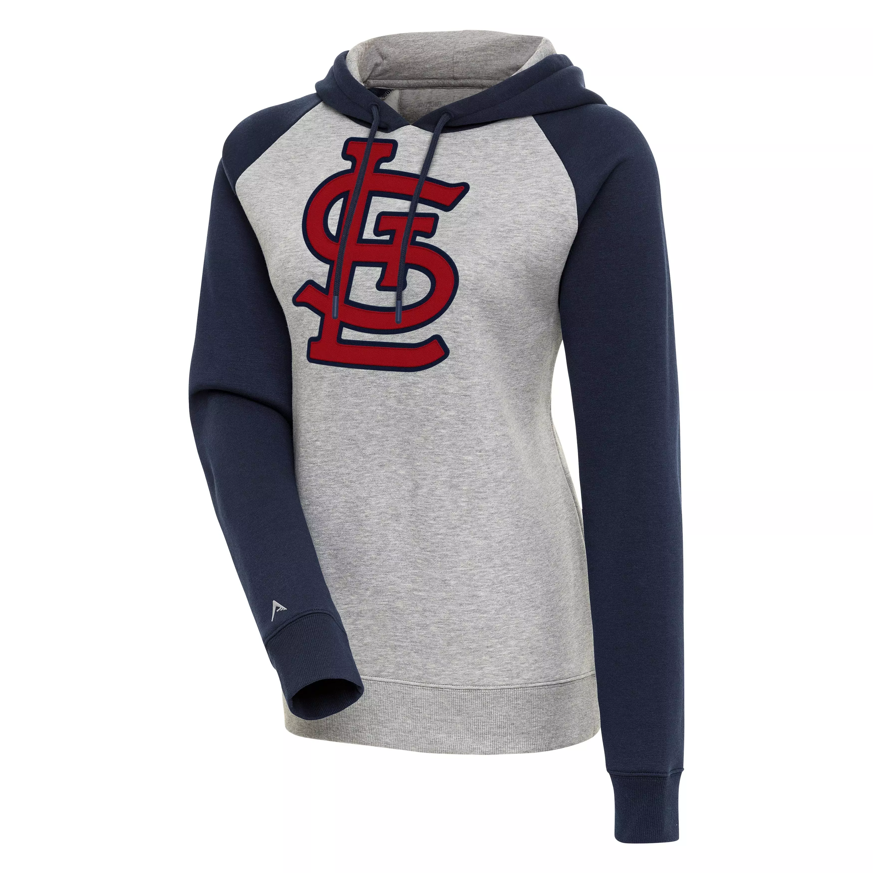 Antigua Women's St. Louis Cardinals Large Logo Victory Raglan Pullover Hoodie - GREY/NAVY