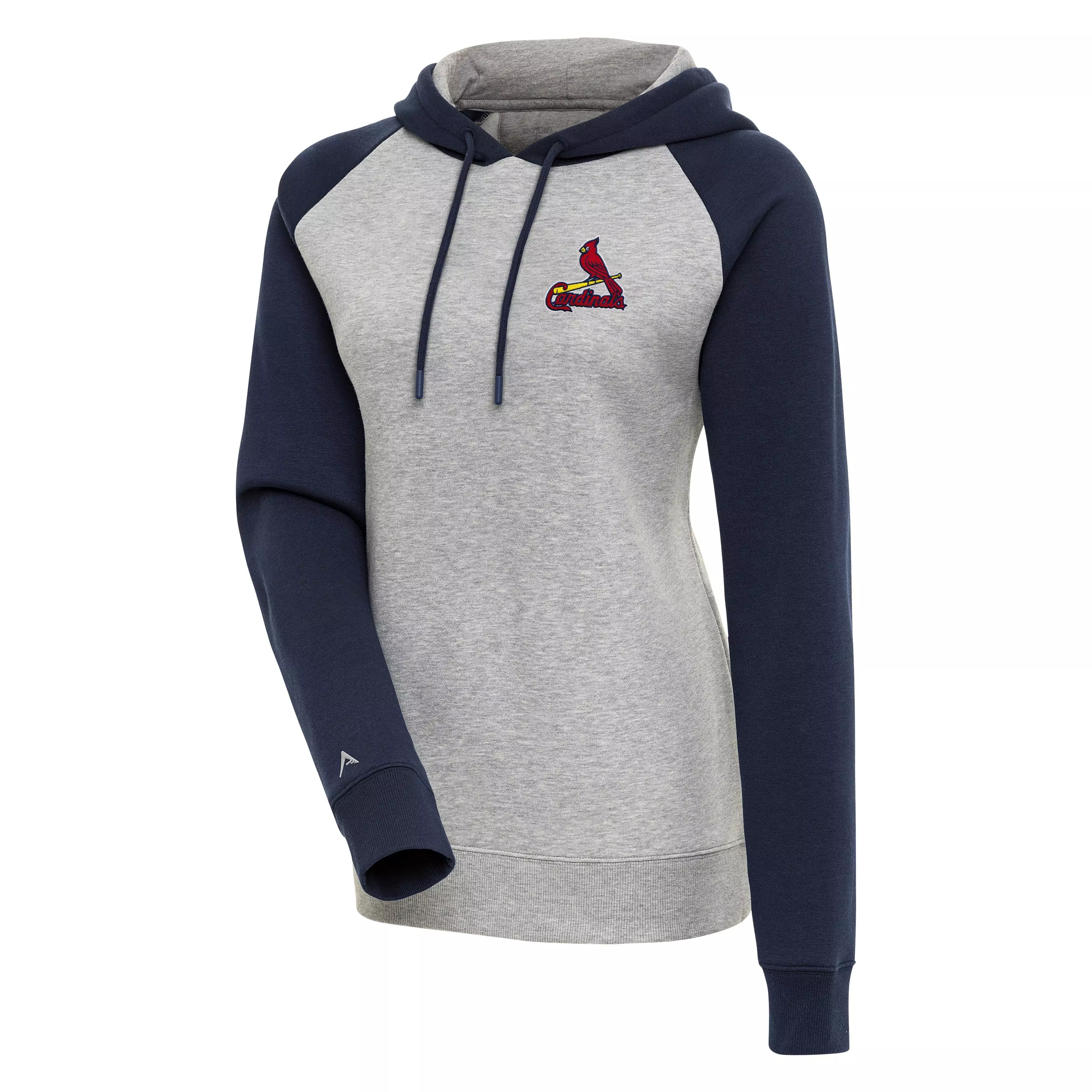 Antigua Women's St. Louis Cardinals Victory Raglan Pullover Hoodie - GREY/NAVY
