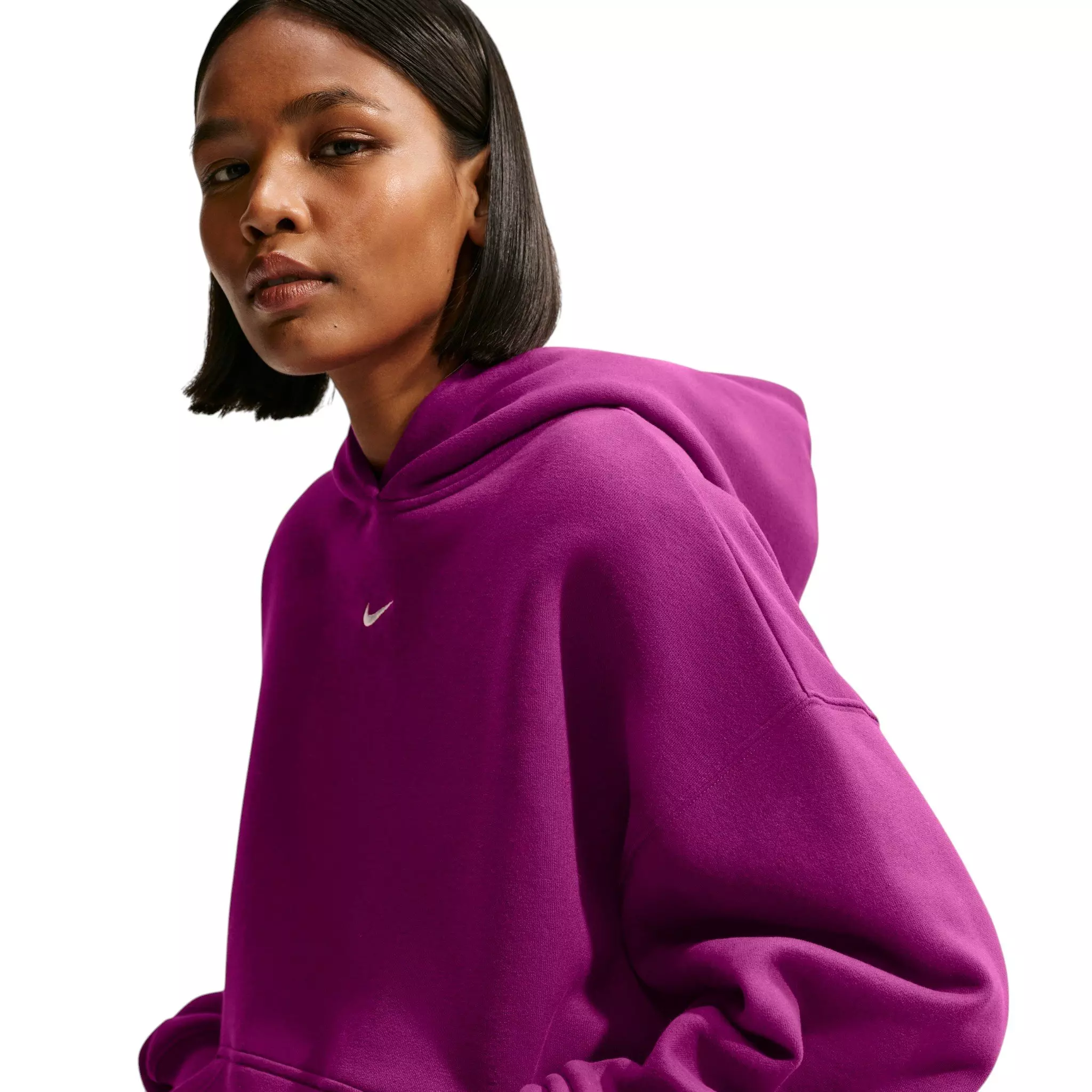 Nike Women's Studio Fleece Medium Weight Oversized Pullover Hoodie - Berry - BERRY