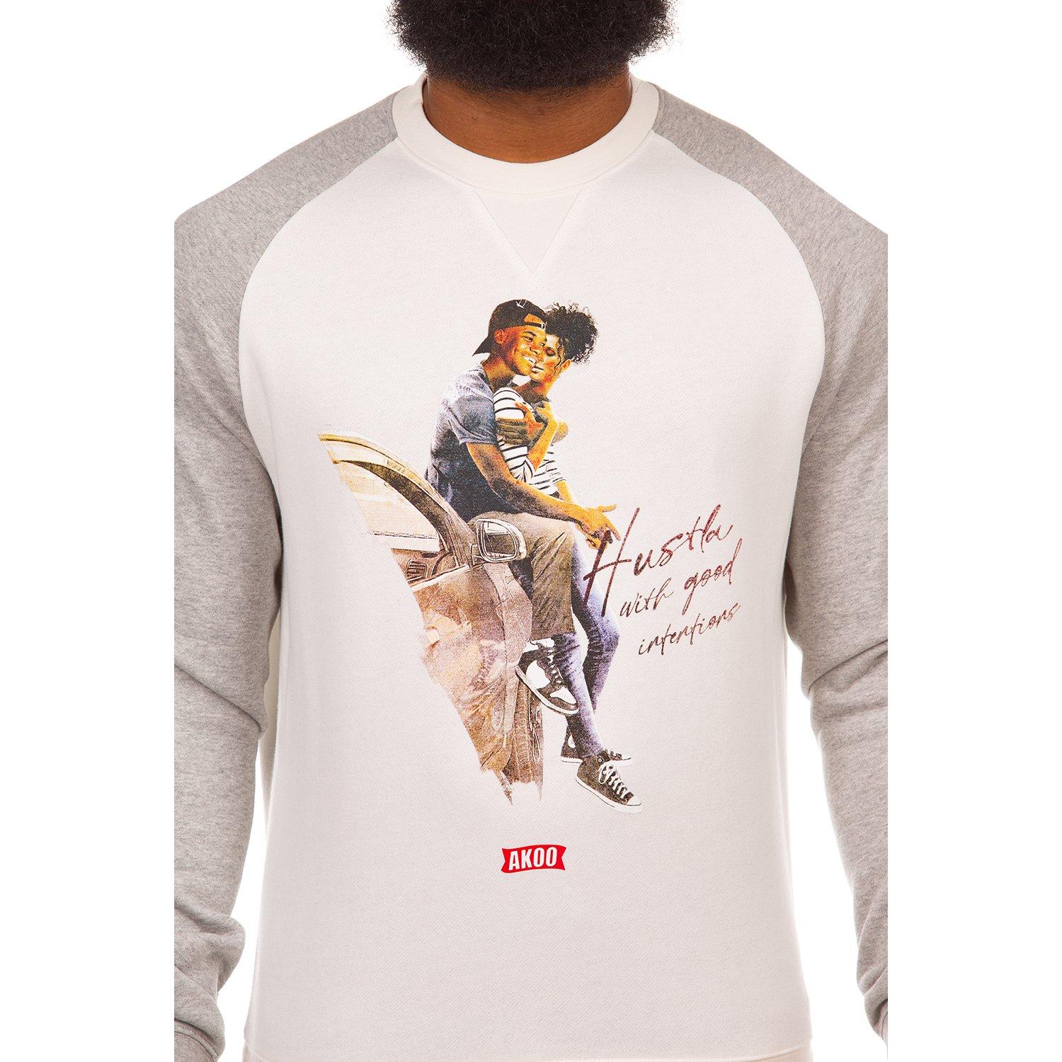 AKOO Men's Hustla Crewneck Long Sleeve Tee - WHITE/GREY Thumbnail View 3